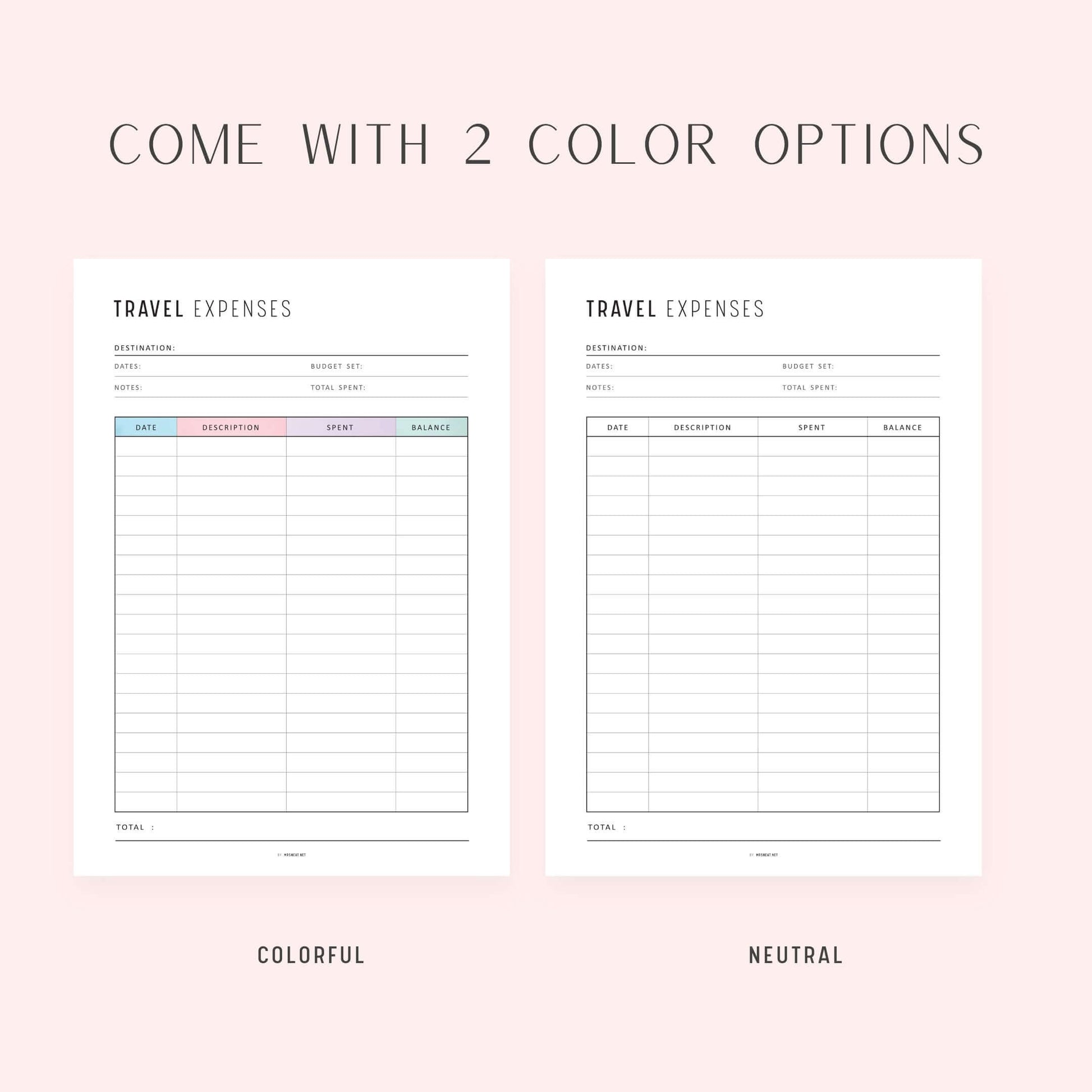 Travel Expense Tracker, Printable, A4, A5, Letter, Half Letter, Digital Planner, 2 Colors