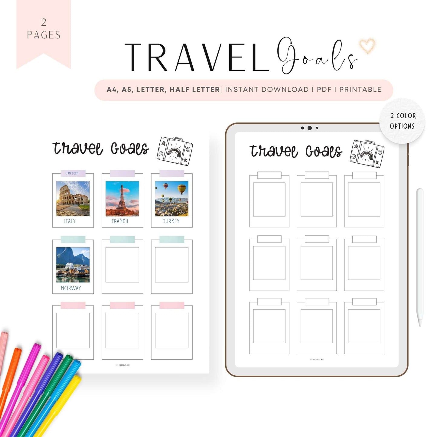 Digital Travel Goals Planner Template