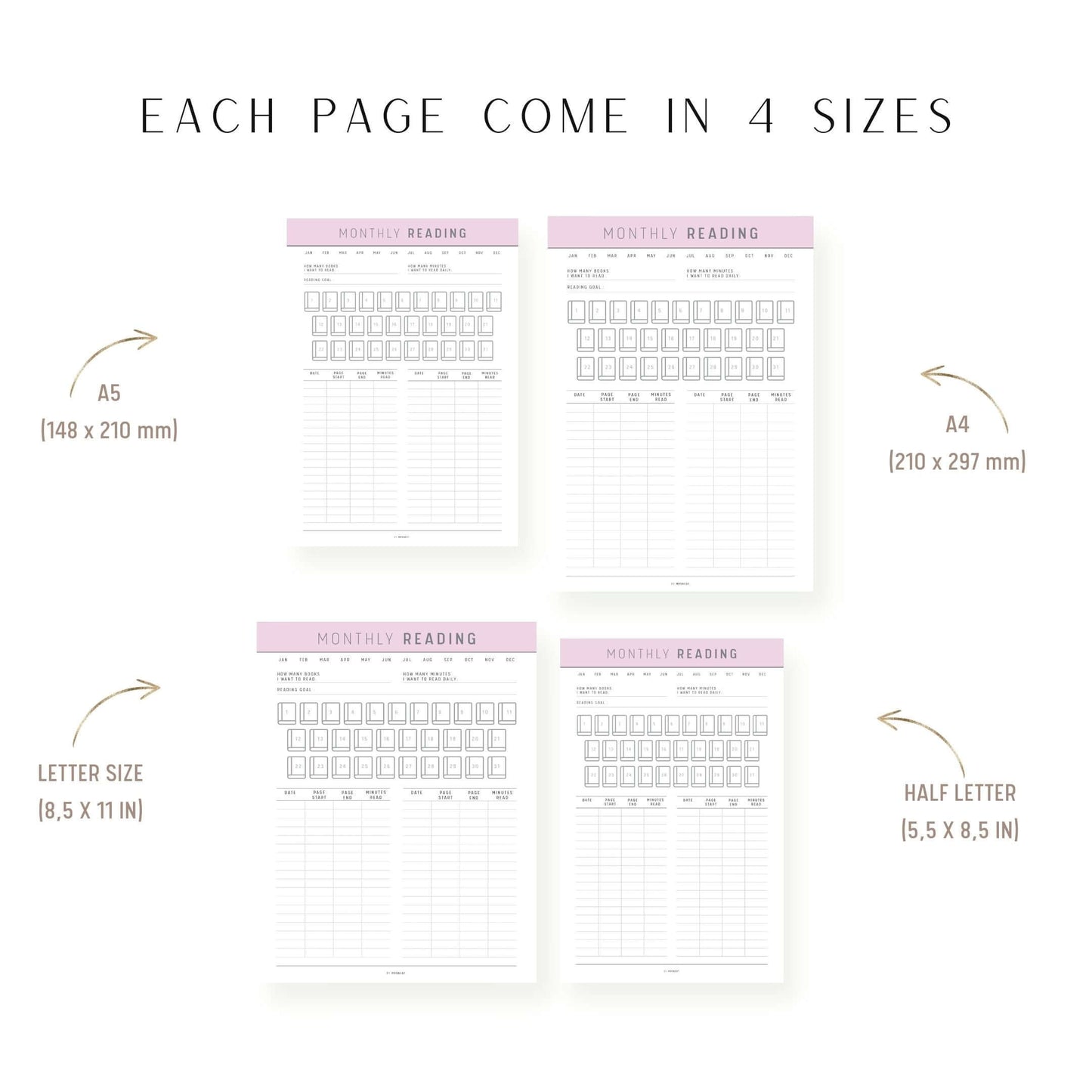 A4, A5, Letter, Half Letter Reading Journal Bundle