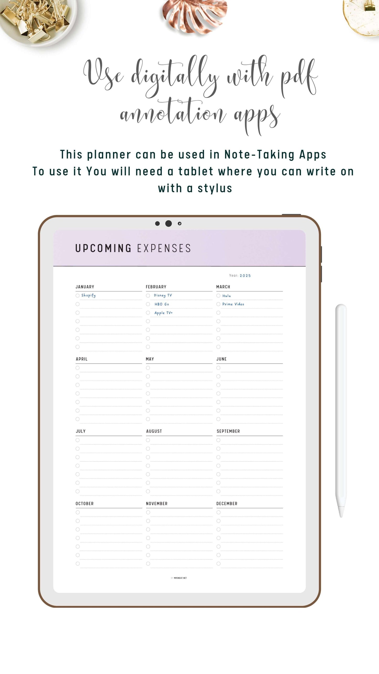Digital Upcoming Expenses Template