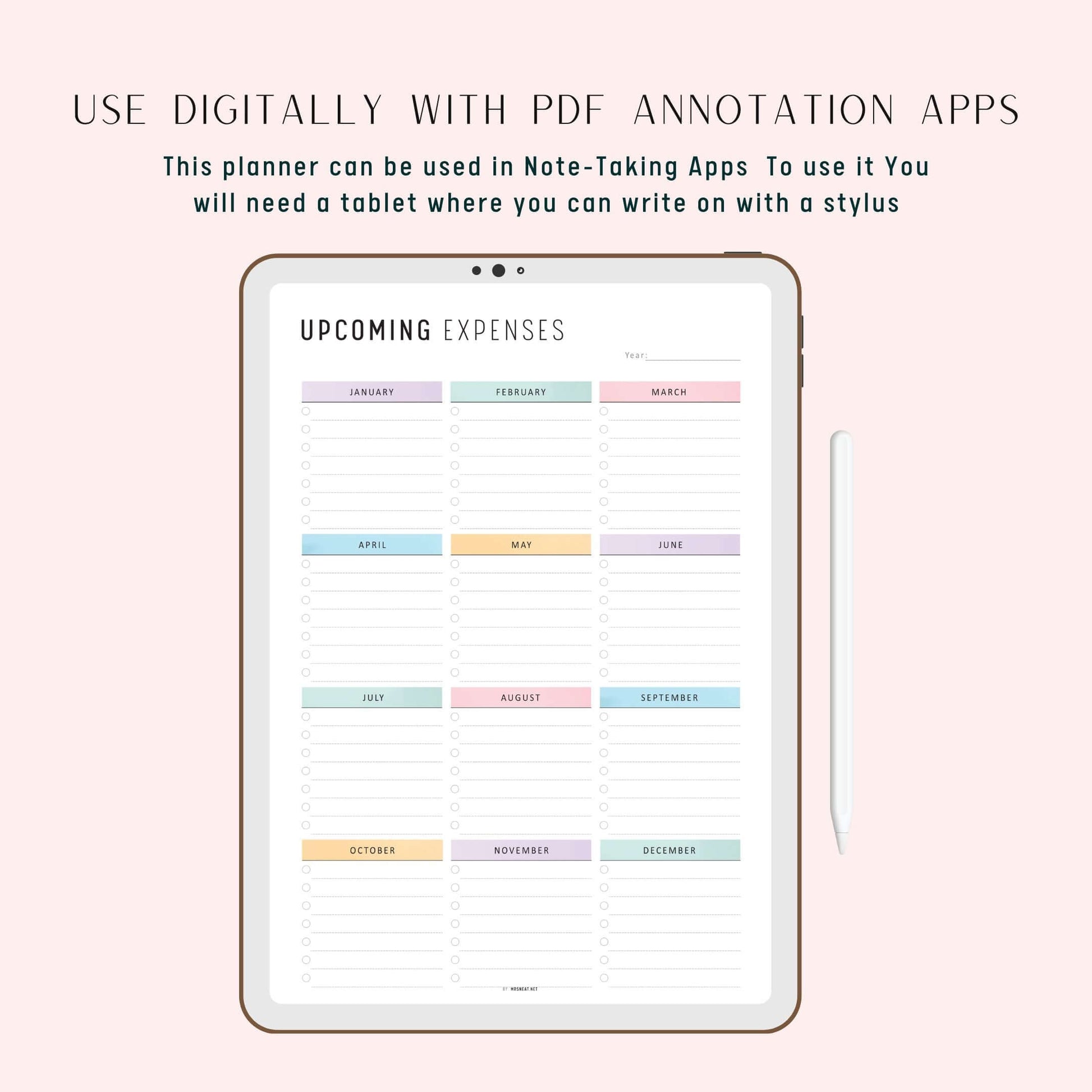 Upcoming Expenses Template, Printable, A4, A5, Letter, Half Letter, PDF, Digital Planner, 2 Colors, Instant Download