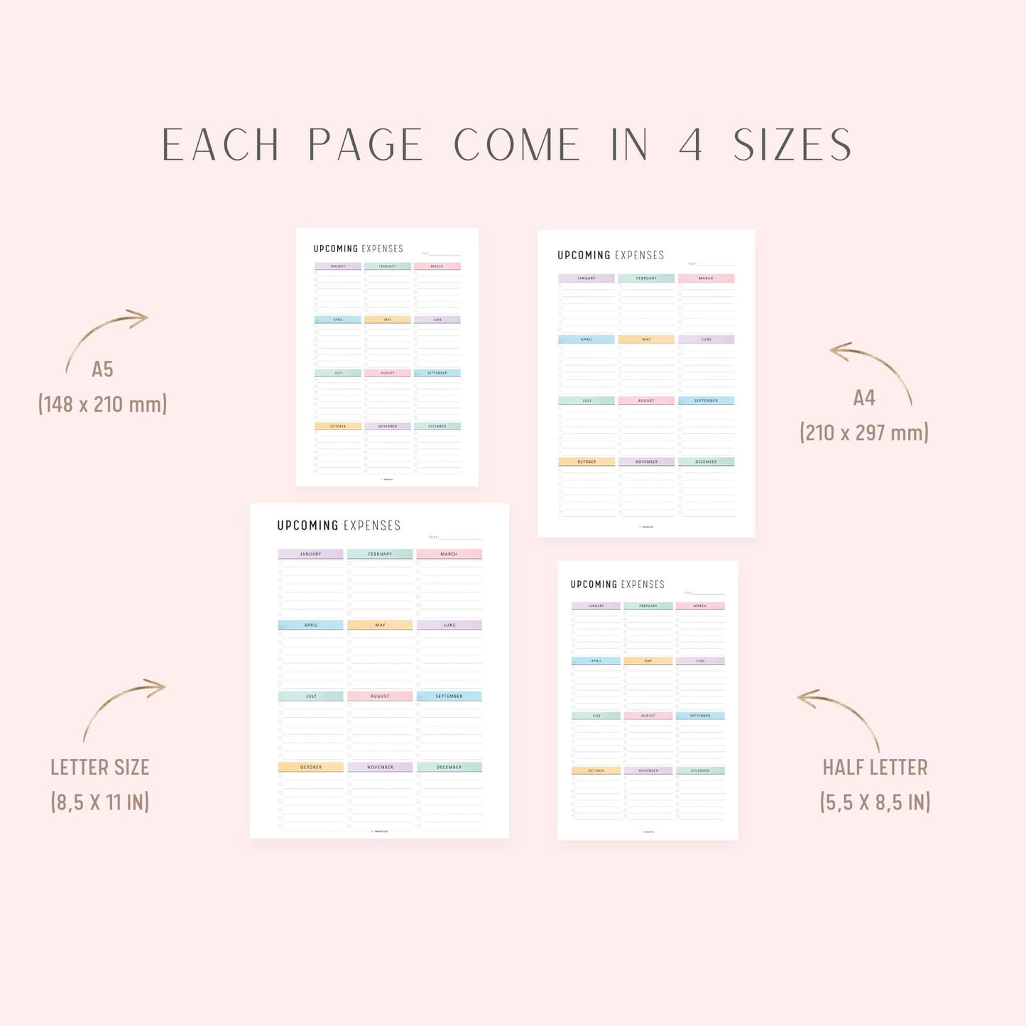 Upcoming Expenses Template, Printable, A4, A5, Letter, Half Letter, PDF, Digital Planner, 2 Colors, Instant Download