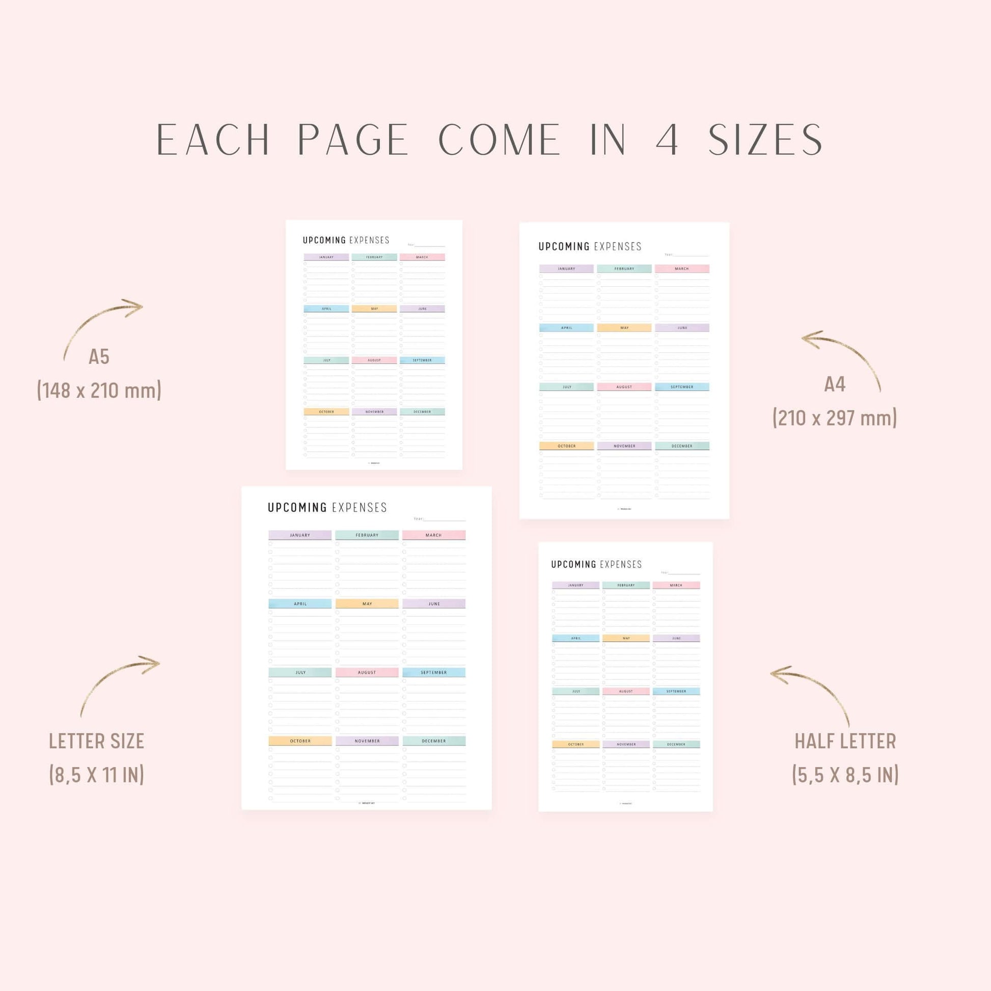 Upcoming Expenses Template, Printable, A4, A5, Letter, Half Letter, PDF, Digital Planner, 2 Colors, Instant Download