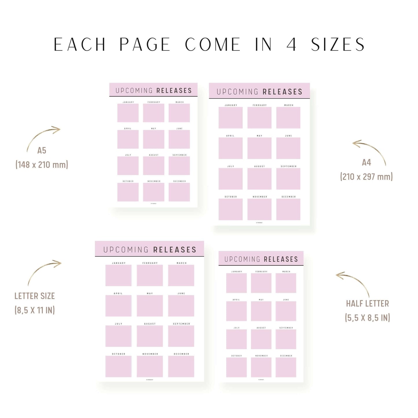 A4, A5, Letter, Half Letter Upcoming Releases Books Template Printable
