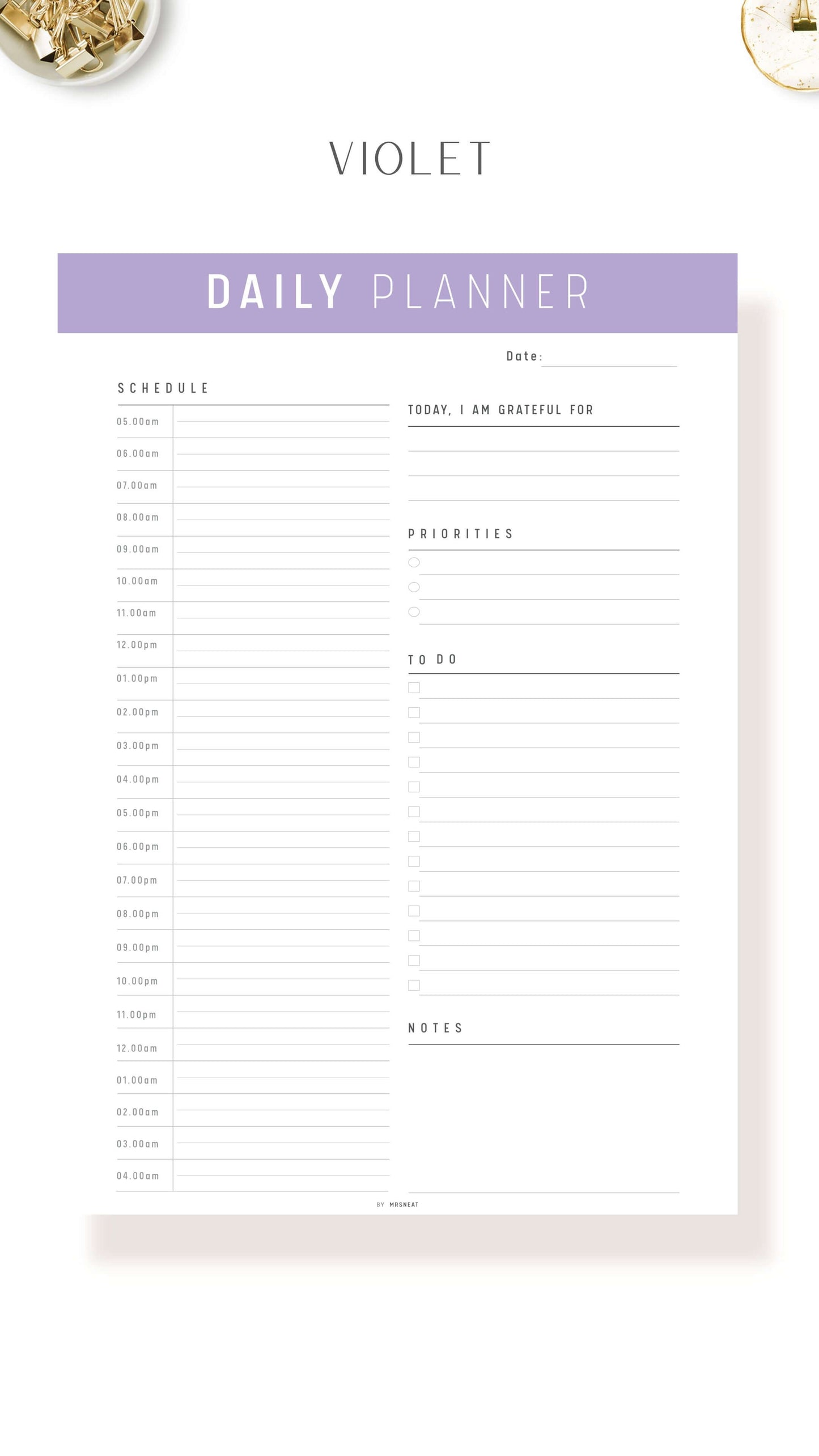 24 Hour Daily Schedule Template Printable