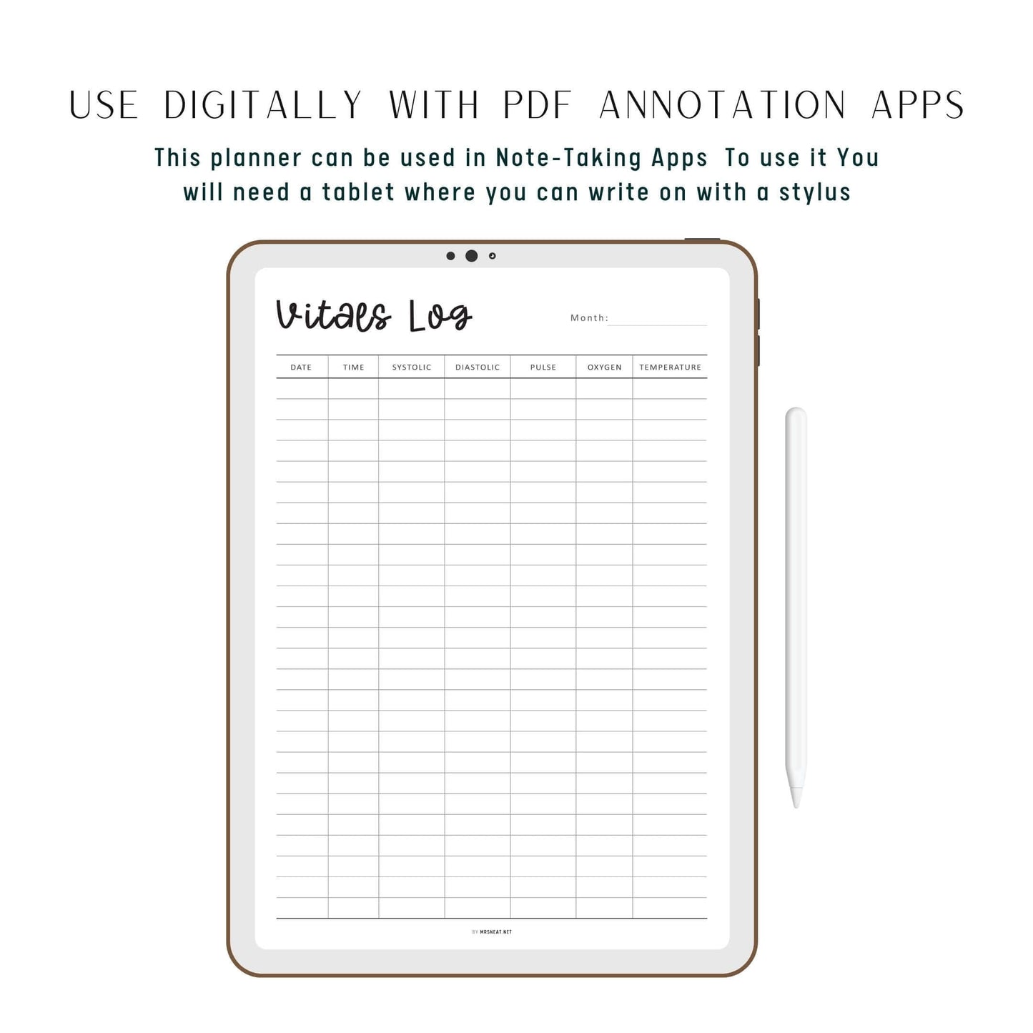 Digital Vitals Log Template, vital signs record sheet pdf, 2 colors