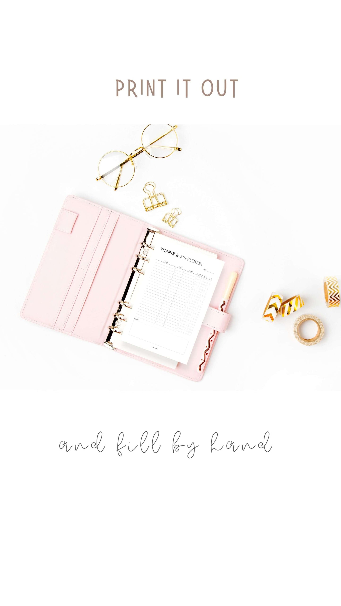 Daily Vitamin & Supplements Tracker Printable, A4, A5, Letter, Half Letter, Digital Planner, Sunday and Monday start included, 4 versions