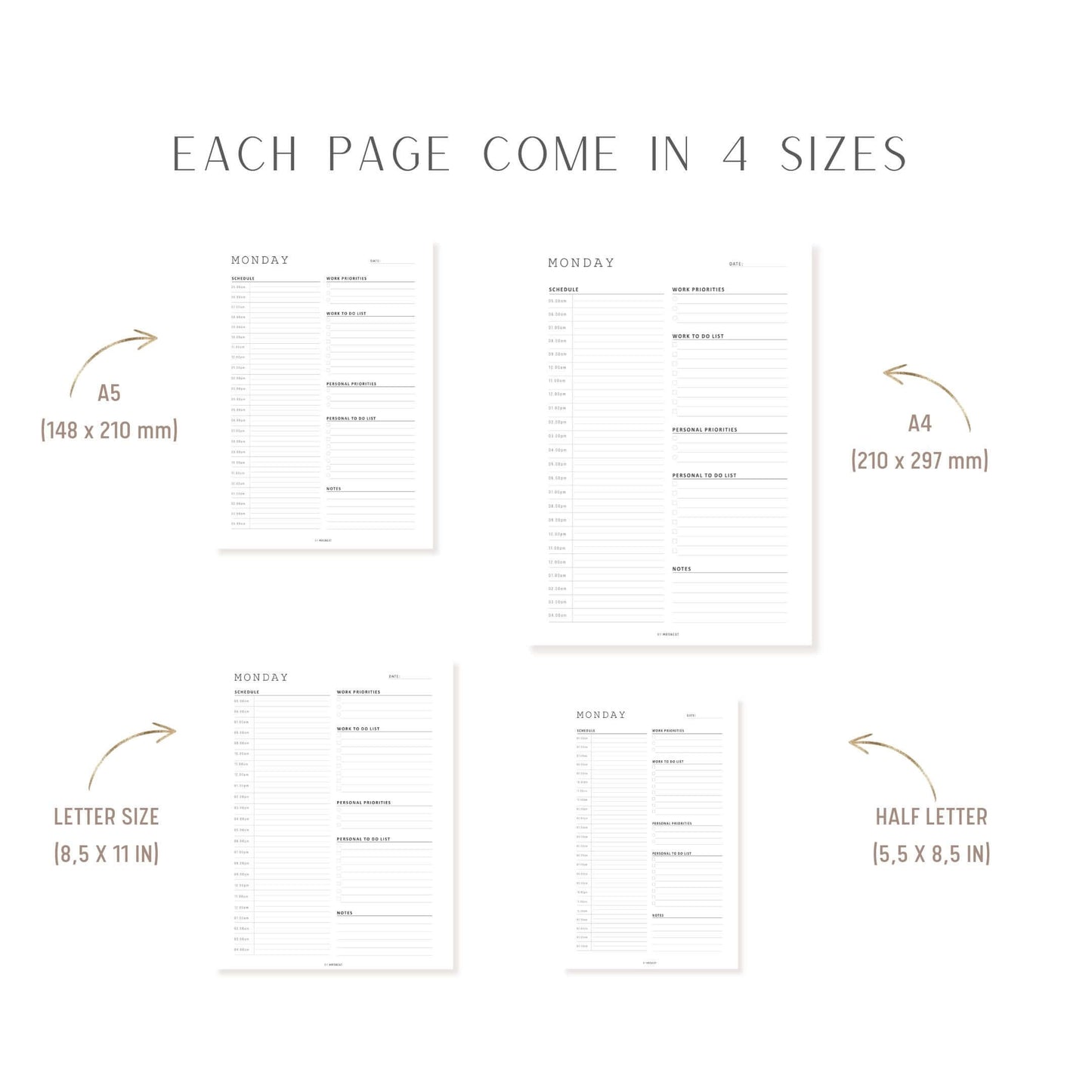 Work From Home Daily Planner 7 Pages, Monday to Sunday, A4, A5, Letter, Half Letter