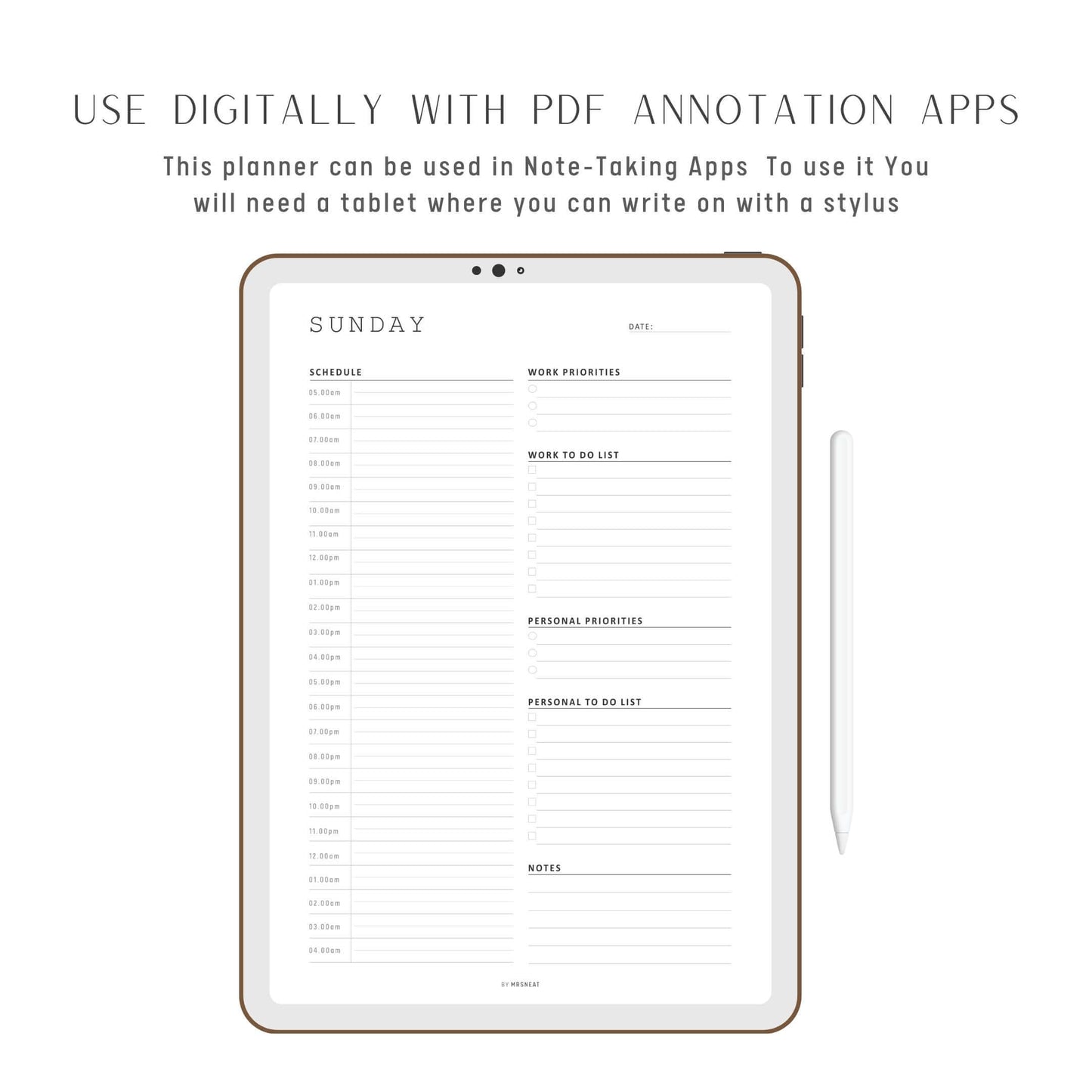 Work From Home Daily Planner 7 Pages, Monday to Sunday Digital