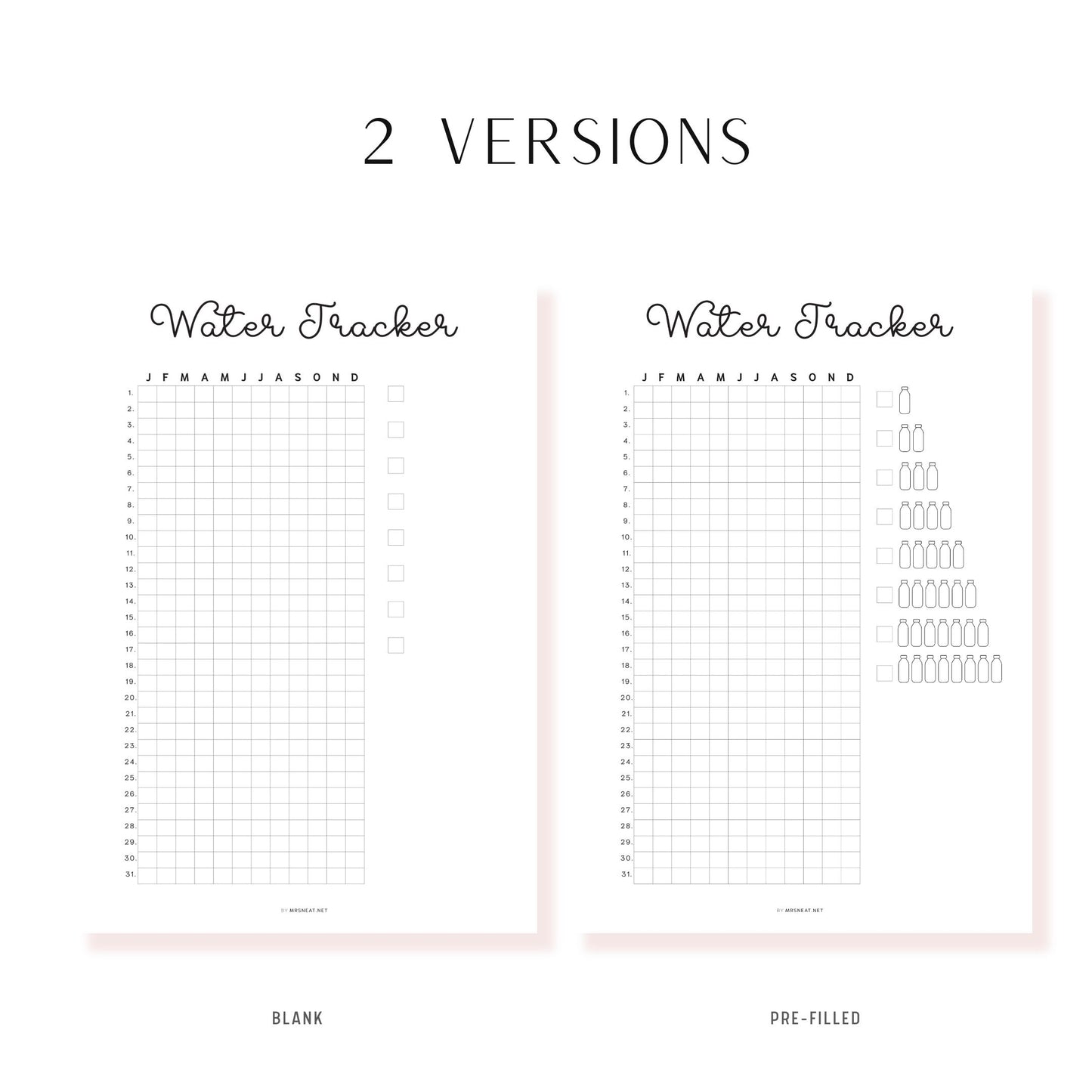 Water Tracker Printable PDF, A4, A5, Letter, Half Letter, Digital Planner, Minimalist Planner, Pre-filled & blank version
