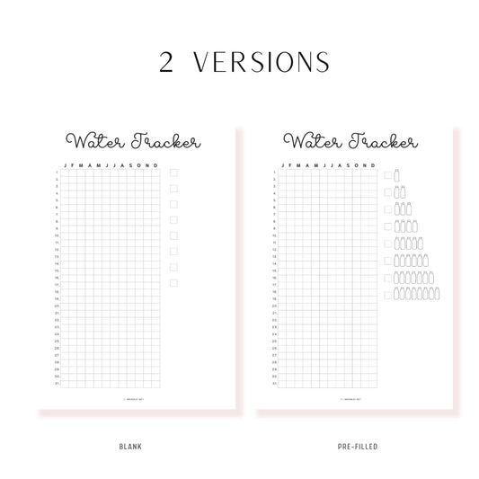 Water Tracker Printable PDF, A4, A5, Letter, Half Letter, Digital Planner, Minimalist Planner, Pre-filled & blank version