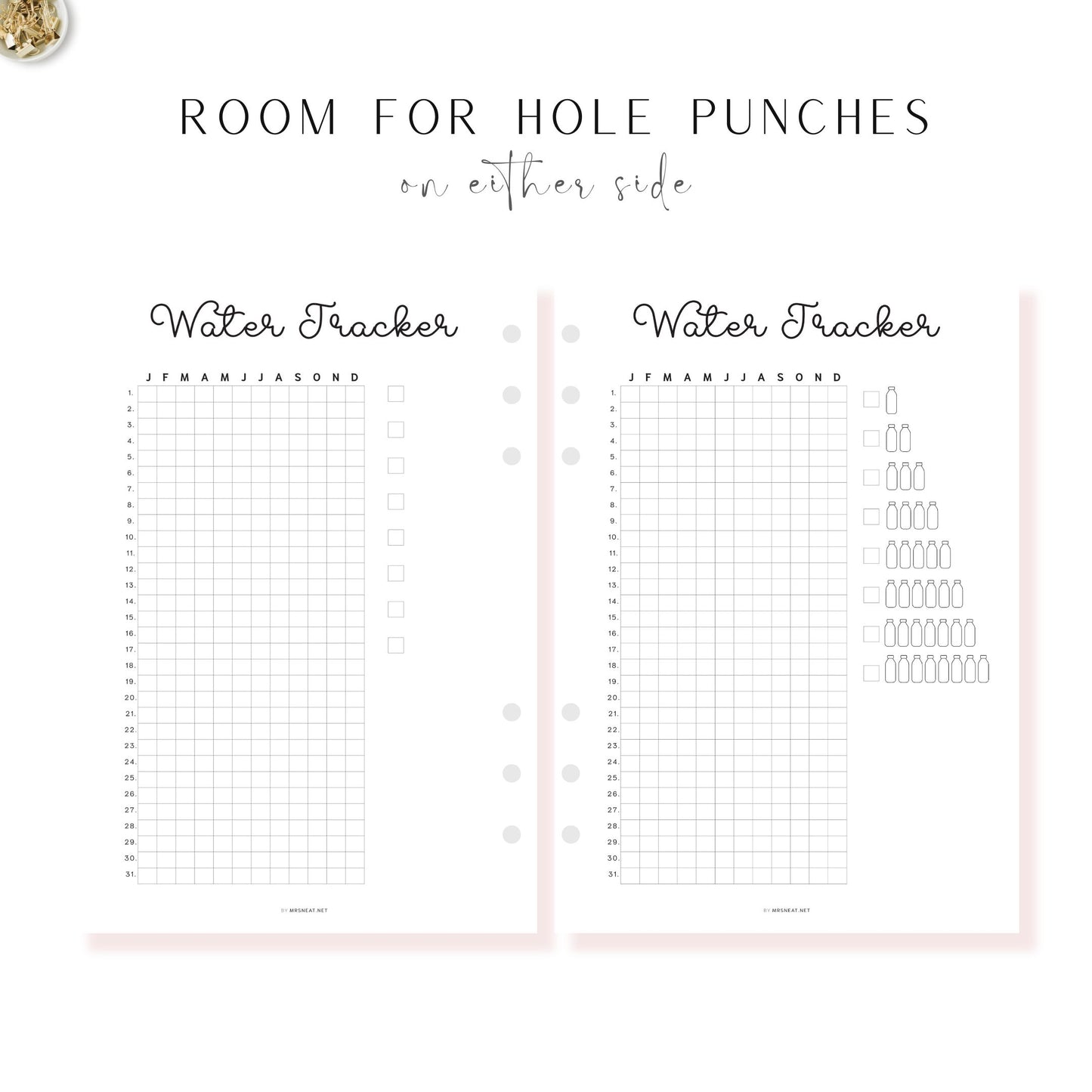 Water Tracker Printable PDF, A4, A5, Letter, Half Letter, Digital Planner, Minimalist Planner, Pre-filled & blank version