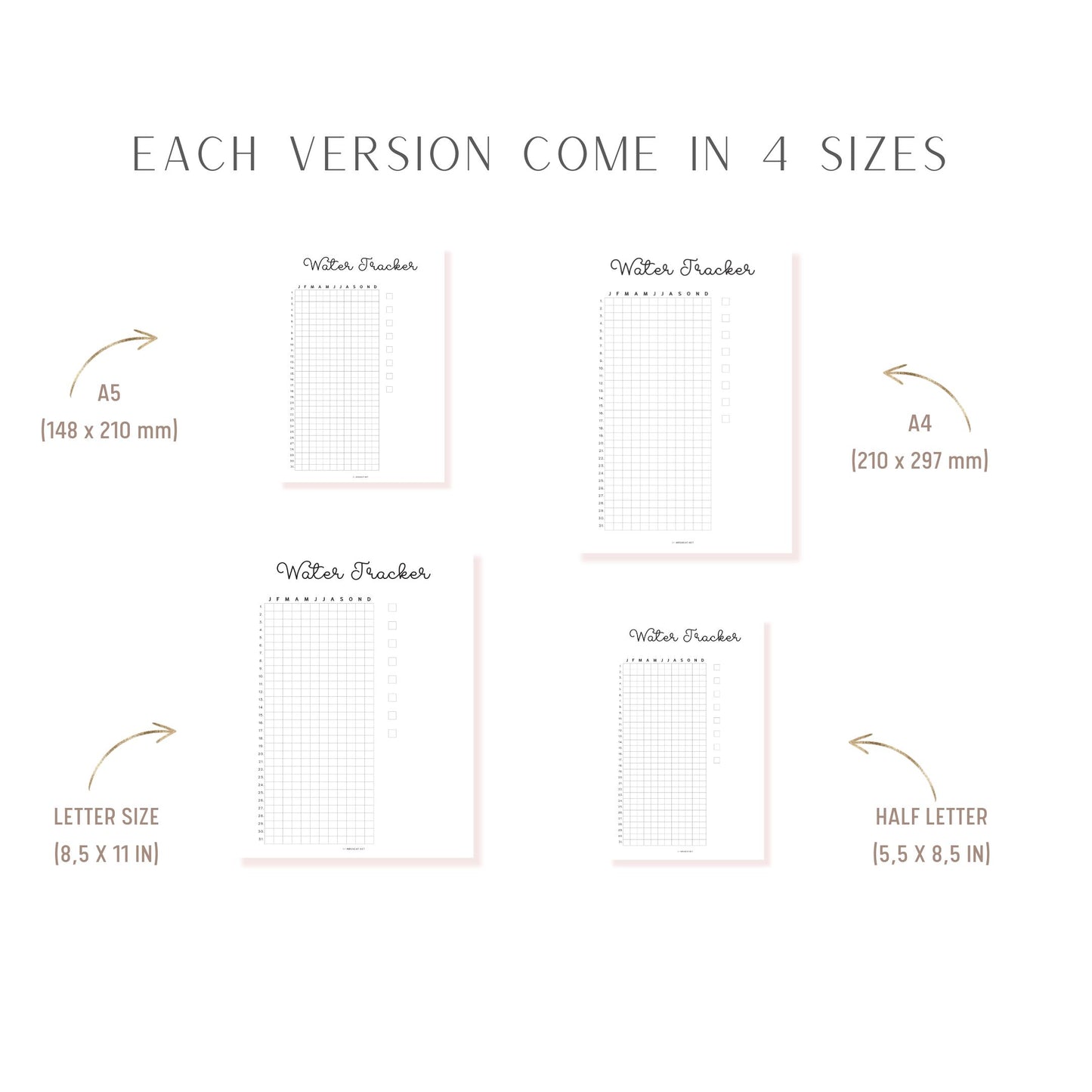 Water Tracker Printable PDF, A4, A5, Letter, Half Letter, Digital Planner, Minimalist Planner, Pre-filled & blank version