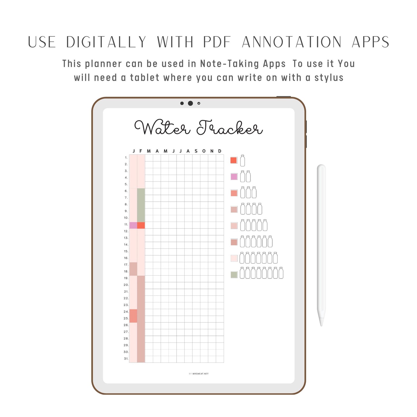 Water Tracker Printable PDF, A4, A5, Letter, Half Letter, Digital Planner, Minimalist Planner, Pre-filled & blank version