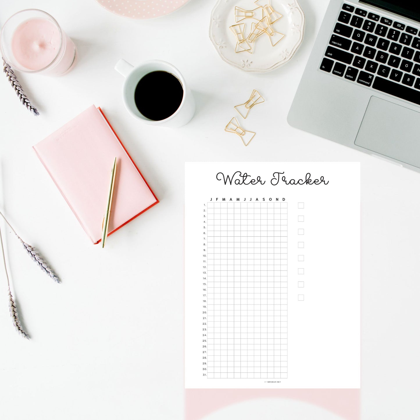 Water Tracker Printable PDF, A4, A5, Letter, Half Letter, Digital Planner, Minimalist Planner, Pre-filled & blank version