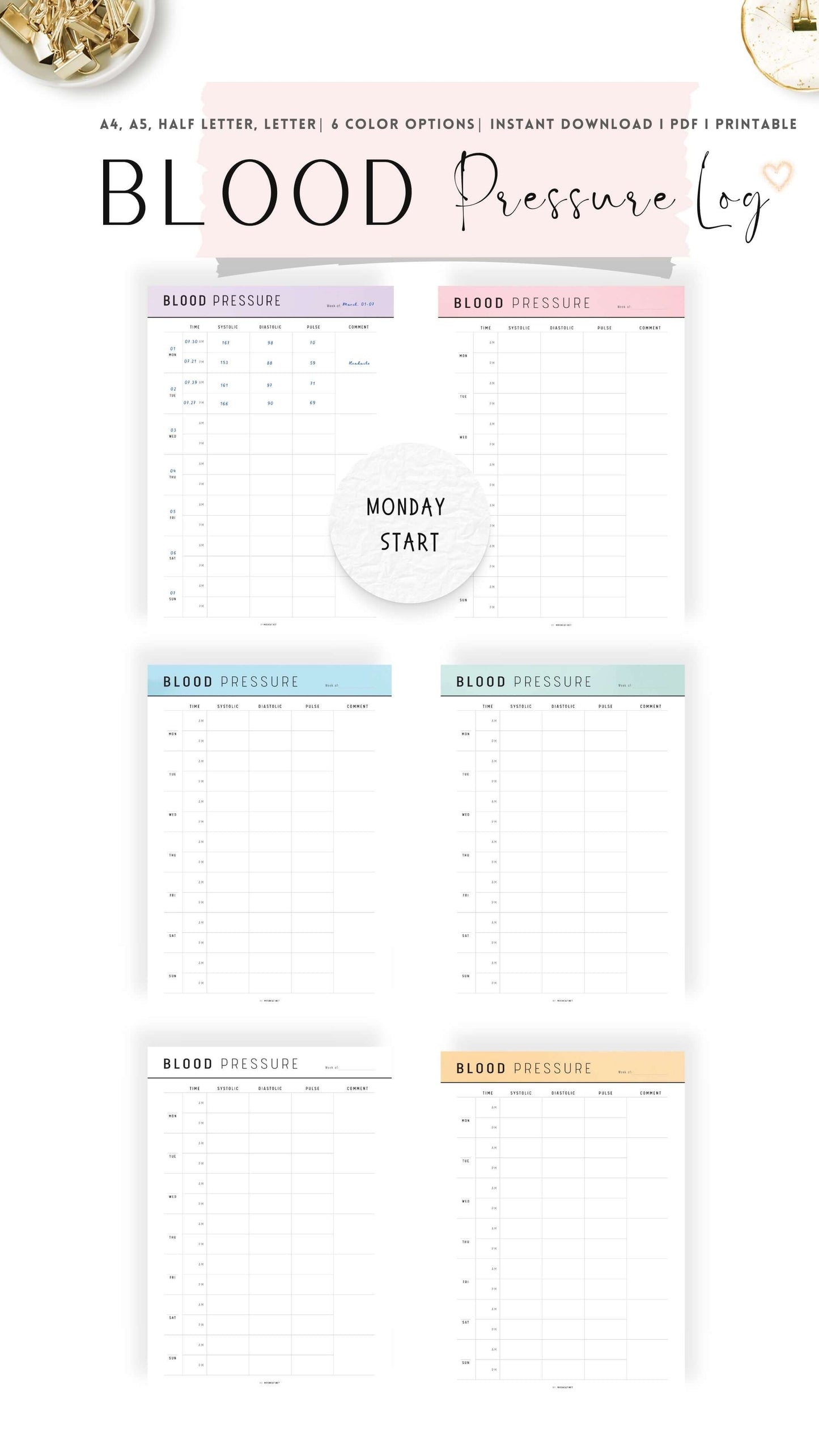 Colorful Daily Blood Pressure Log Printable