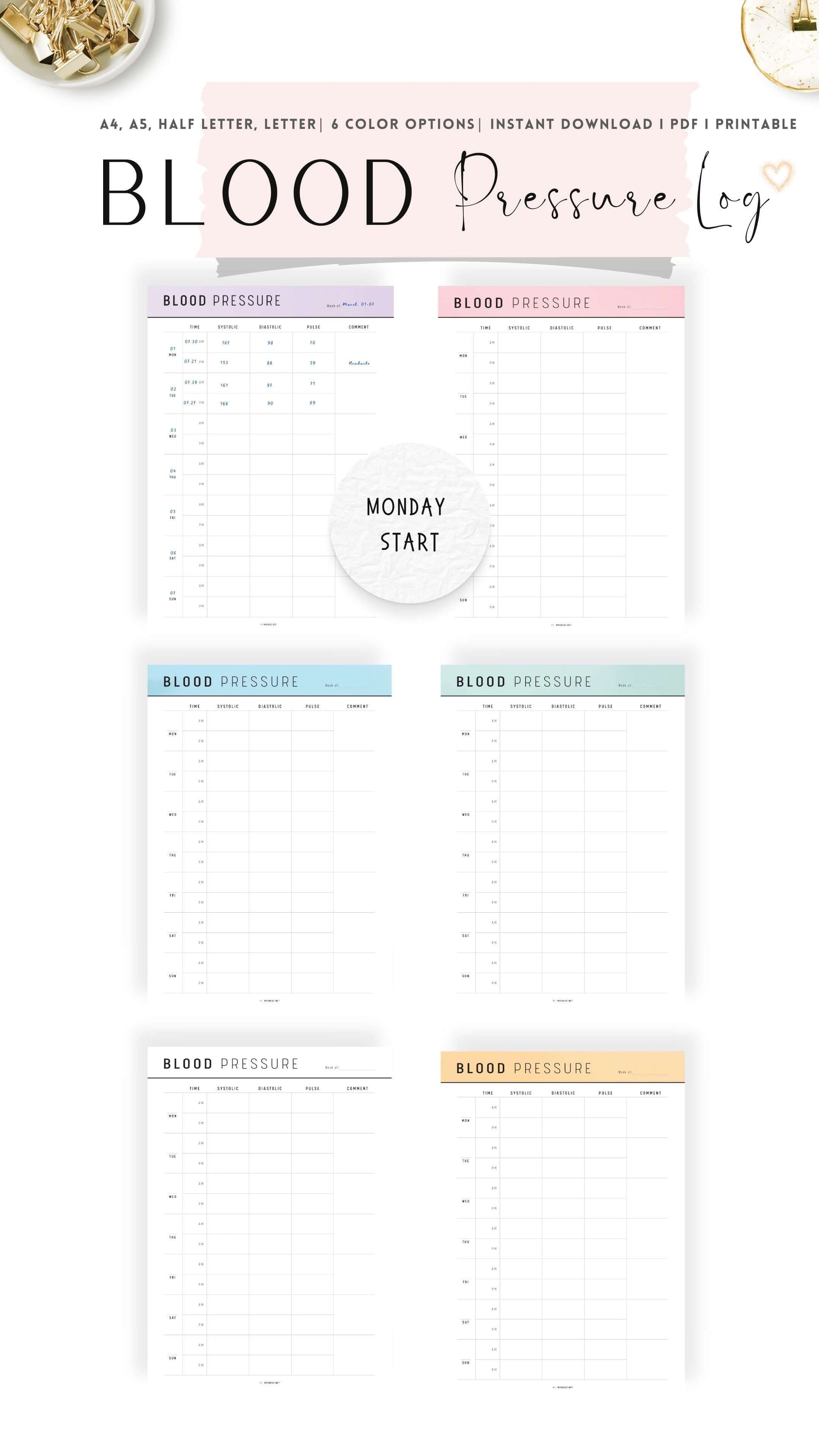 Colorful Daily Blood Pressure Log Printable