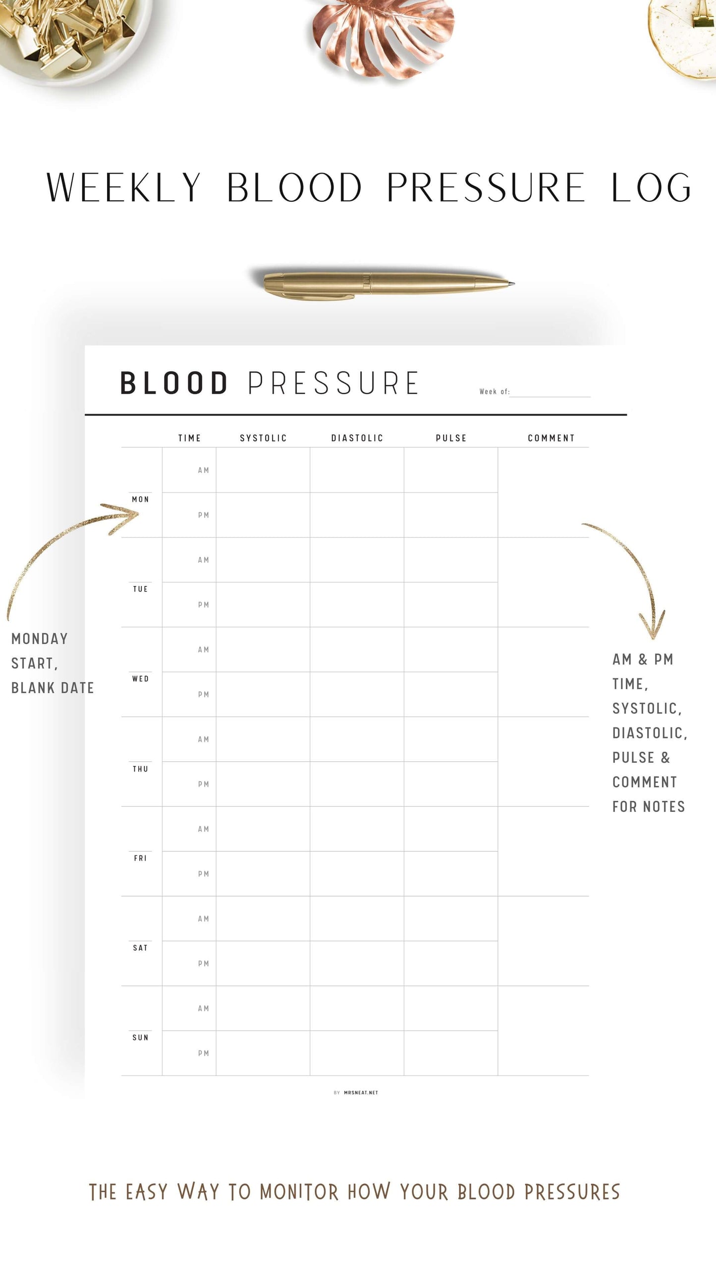 Minimalist Daily Blood Pressure Log Printable