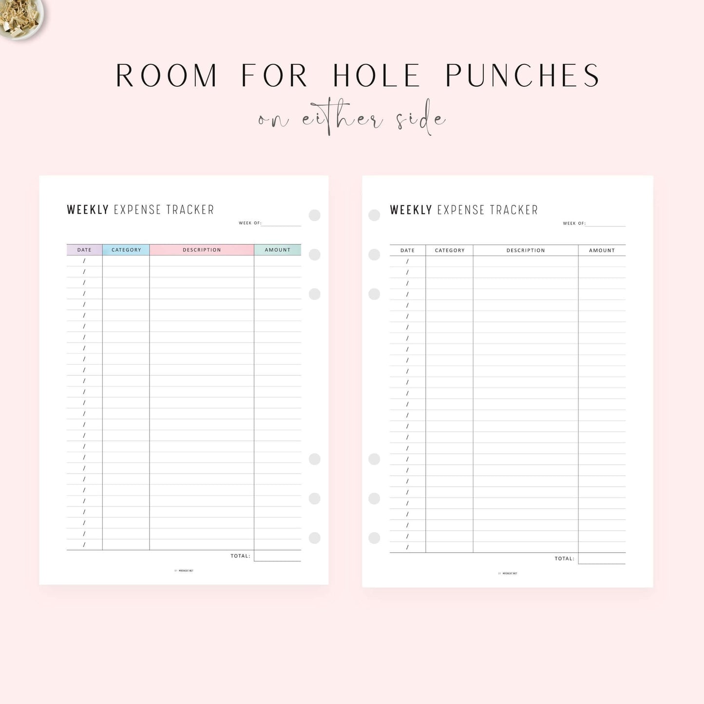 Weekly Expense Tracker, Printable, A4, A5, Half Letter, Letter, PDF, Digital Planner, 2 Colors, Instant Download