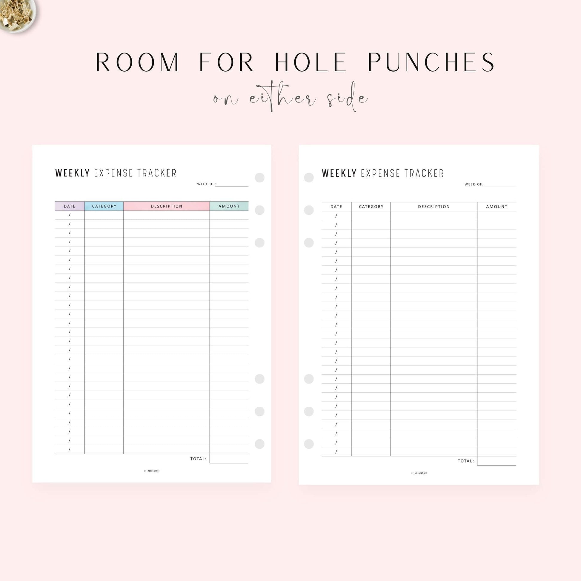 Weekly Expense Tracker, Printable, A4, A5, Half Letter, Letter, PDF, Digital Planner, 2 Colors, Instant Download