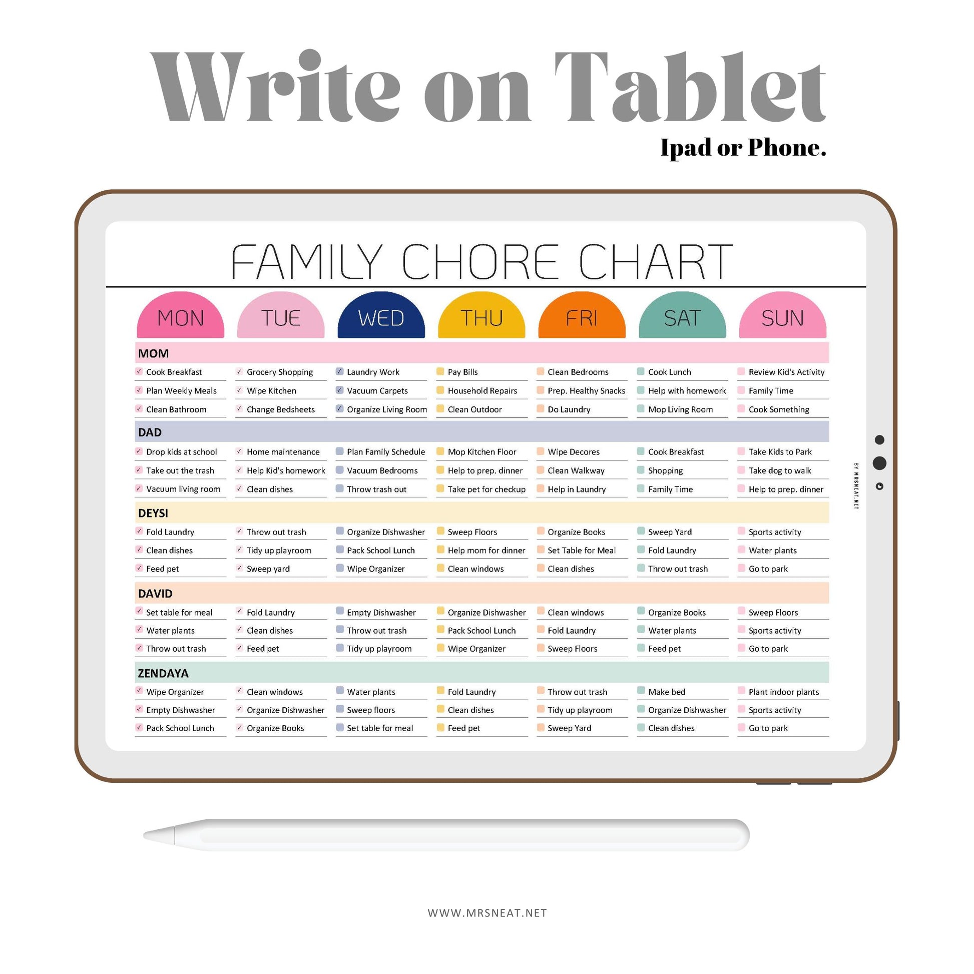 Weekly Family chore chart editable and PRINTABLE, Family Chore list,Household kid adult family schedule template, Family planner, 4 Layouts, A4, Letter