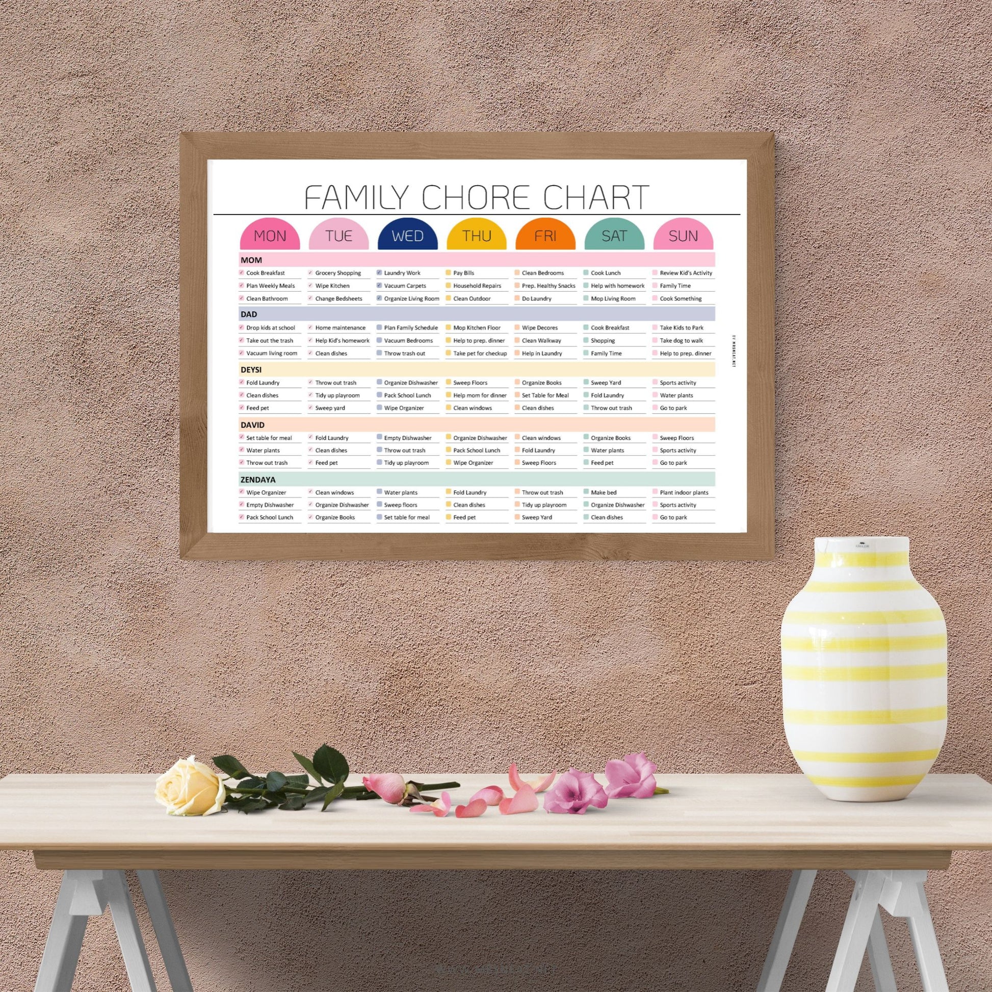Weekly Family chore chart editable and PRINTABLE, Family Chore list,Household kid adult family schedule template, Family planner, 4 Layouts