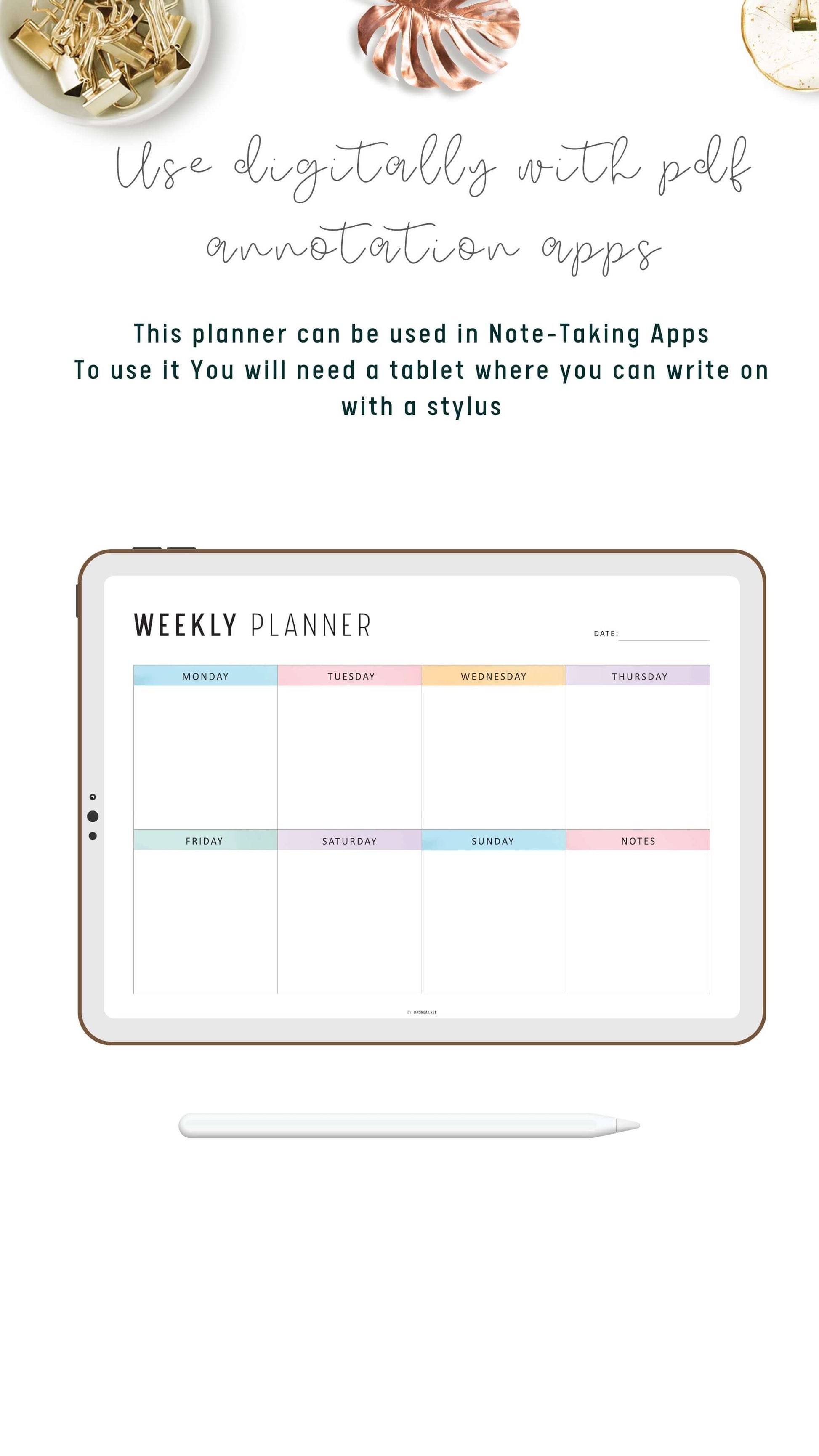 Landscape Minimalist Weekly Planner Printable, 4 Versions, A4 & Letter size, Sunday and Monday start Included, Colorful and Minimalist Style Options, Digital Planner