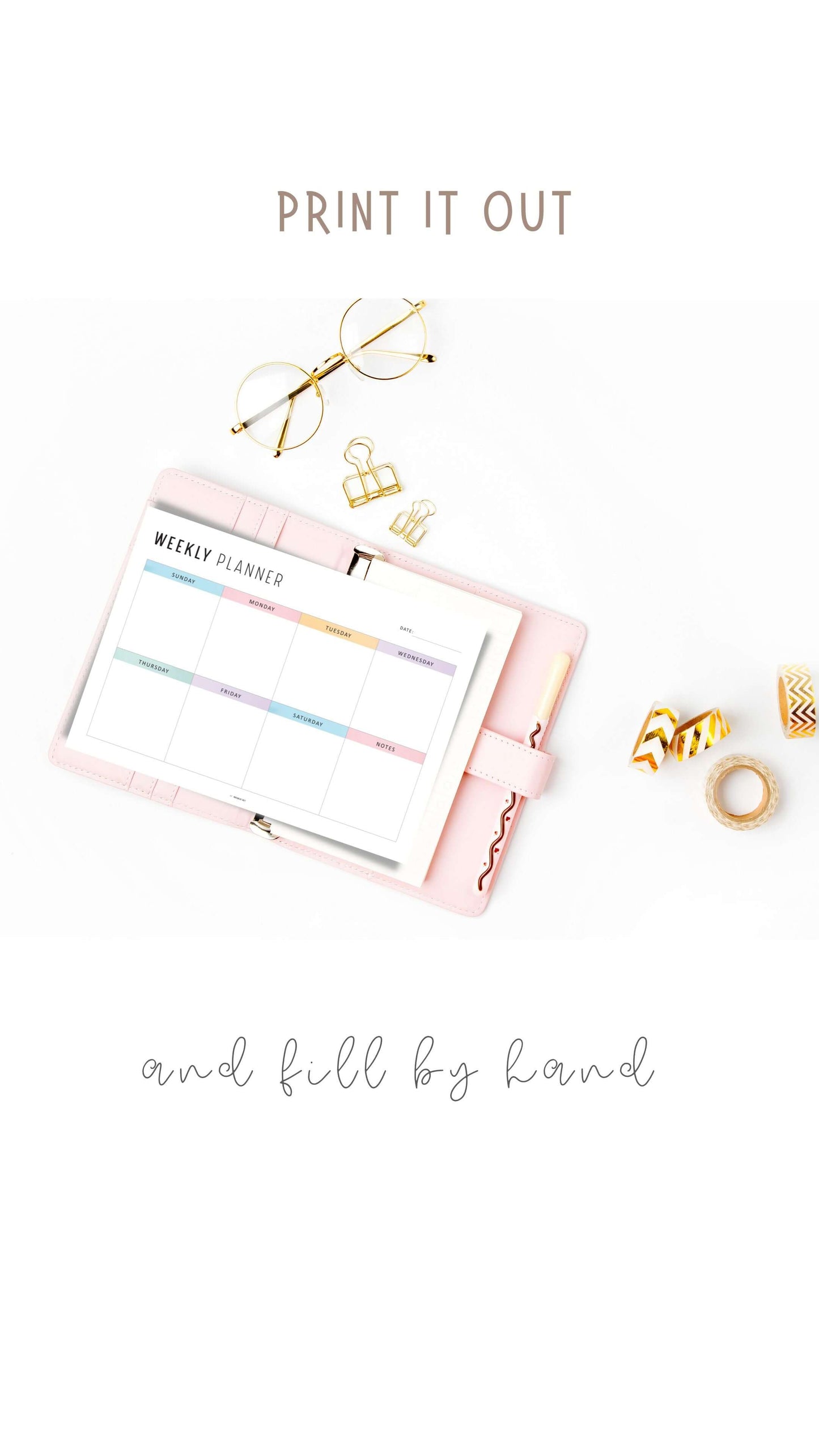 Landscape Minimalist Weekly Planner Printable, 4 Versions, A4 & Letter size, Sunday and Monday start Included, Colorful and Minimalist Style Options