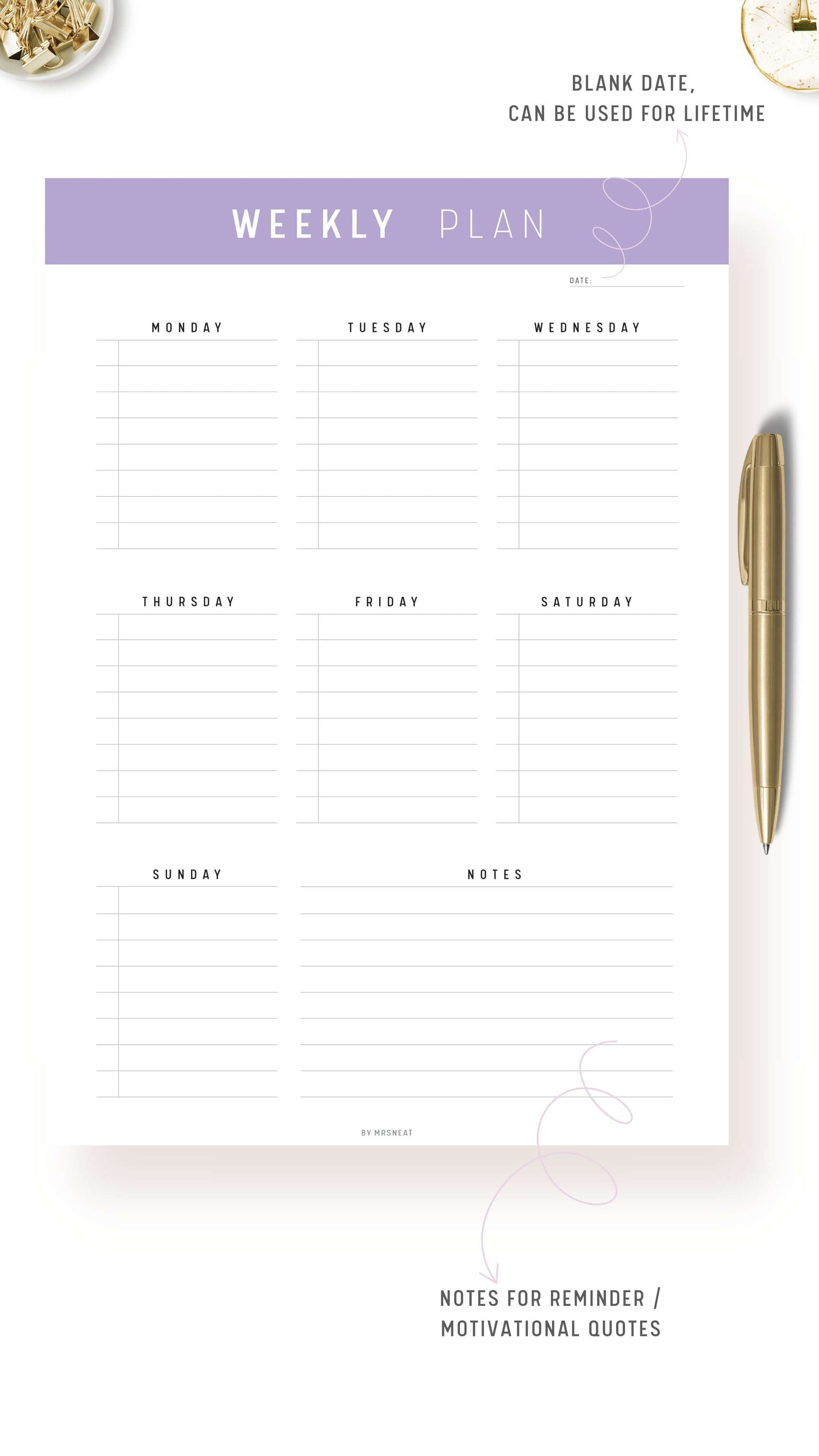 Printable Weekly Planner Template
