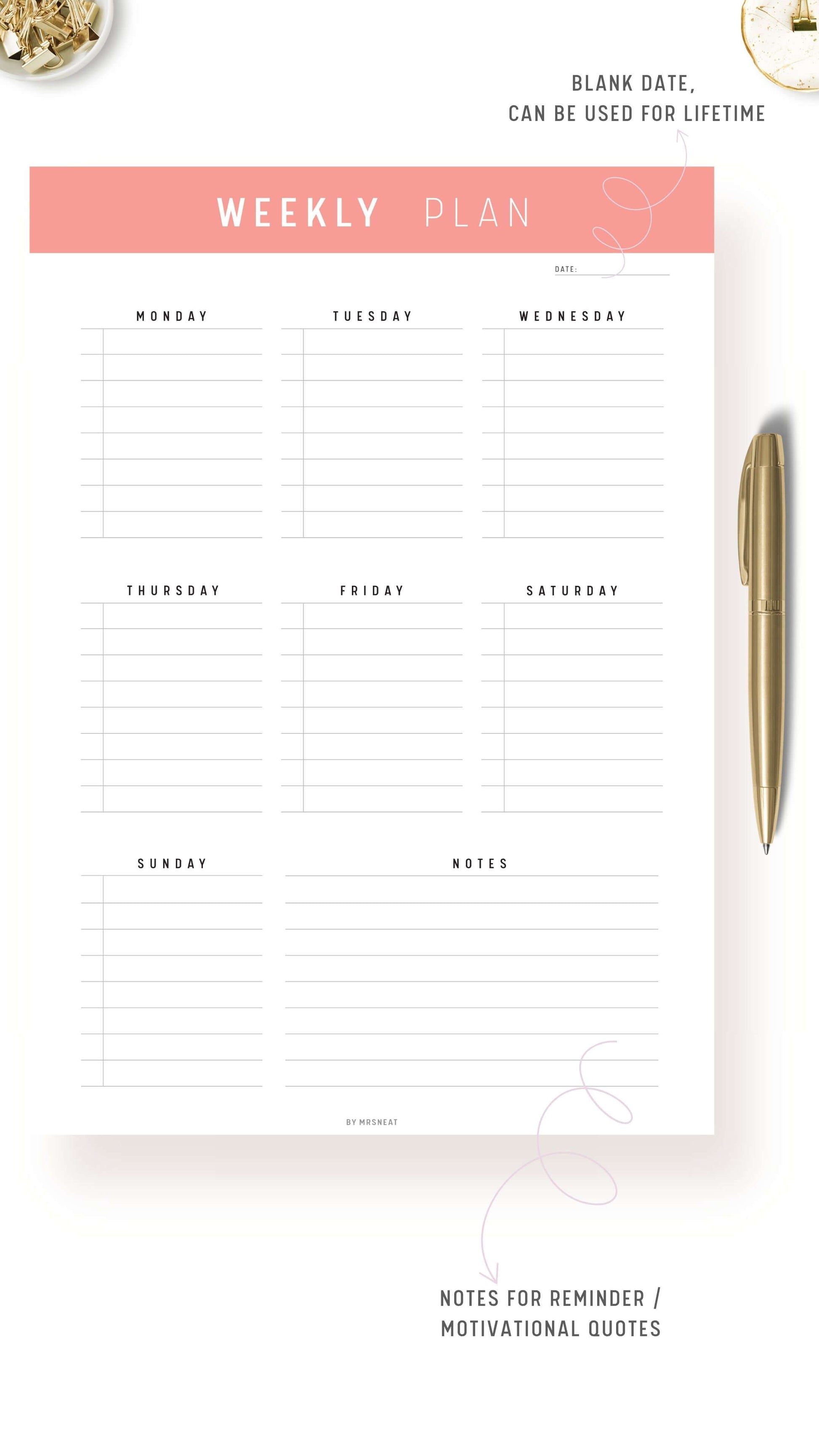 Printable Weekly Planner Template