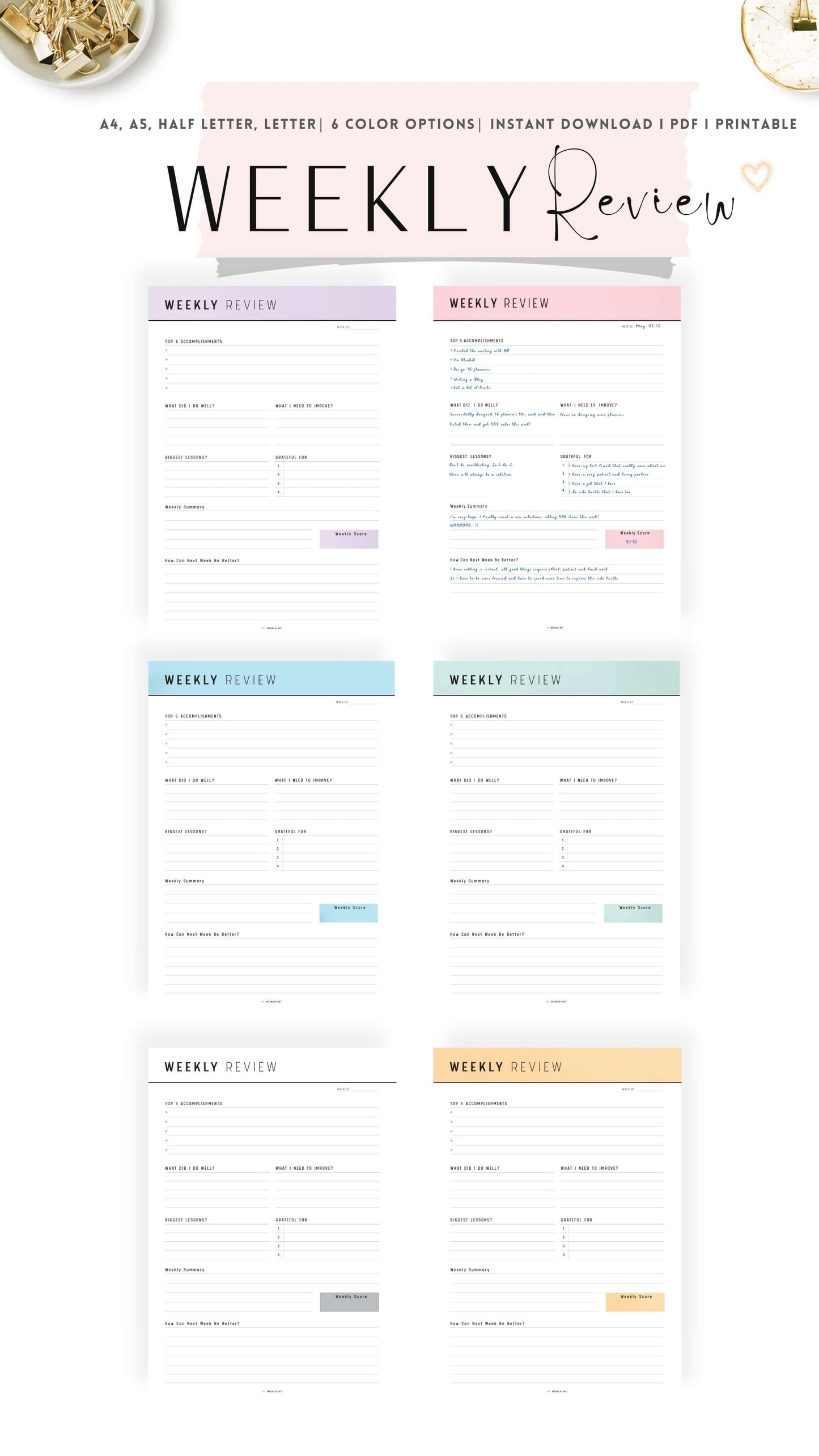 Colorful Weekly Review Template Printable