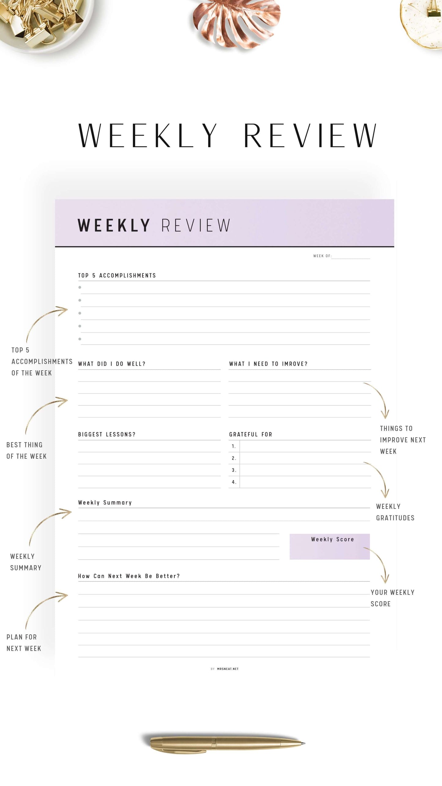 Lilac Weekly Review Template Printable