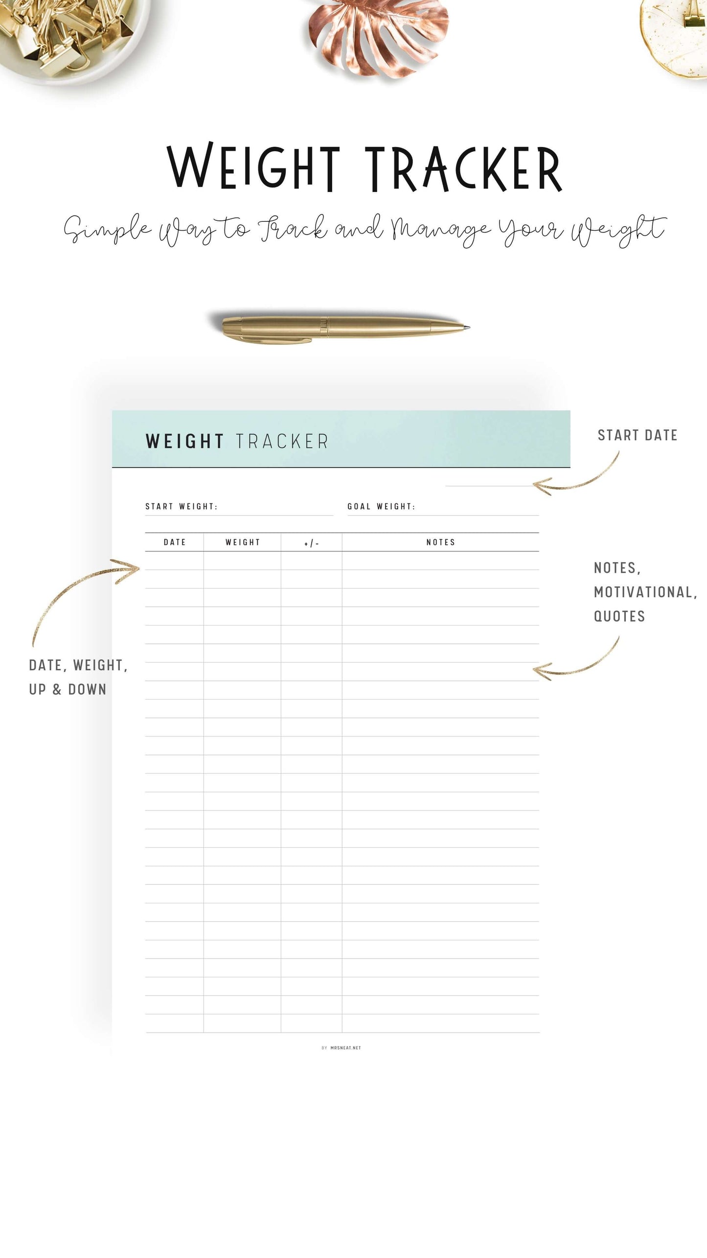 Green Weight Loss Tracker Printable