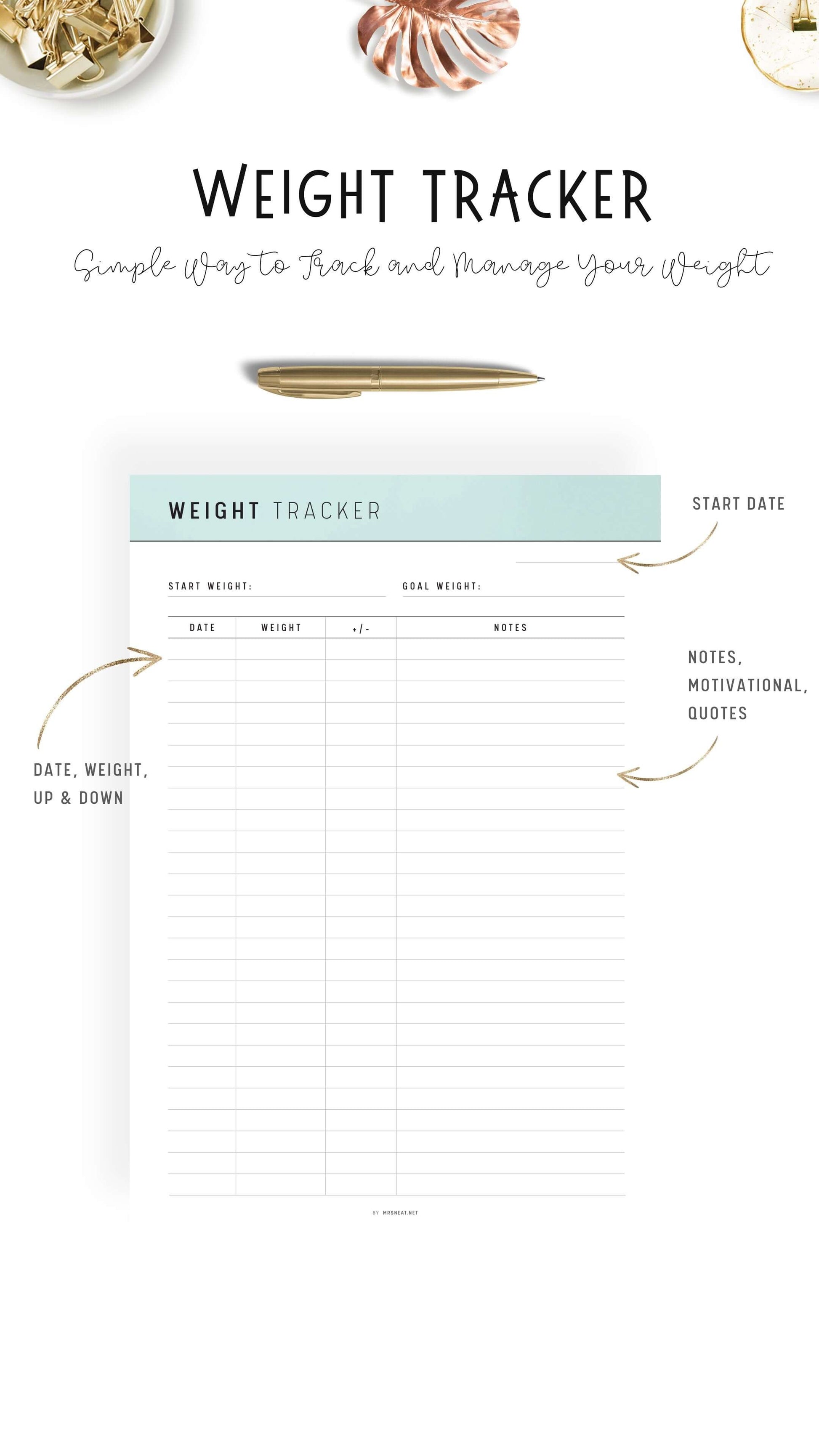 Green Weight Loss Tracker Printable