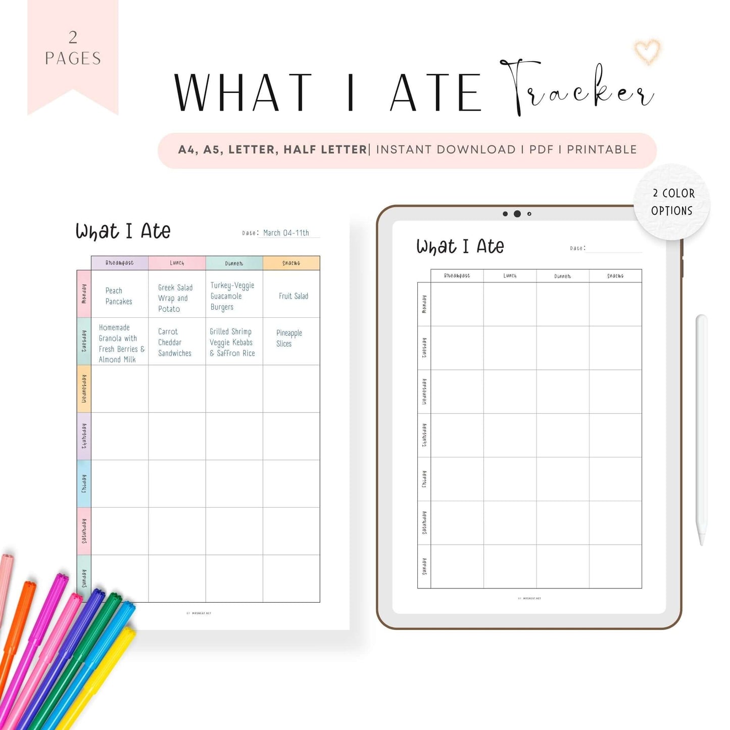 Weekly Food Journal Template Printable
