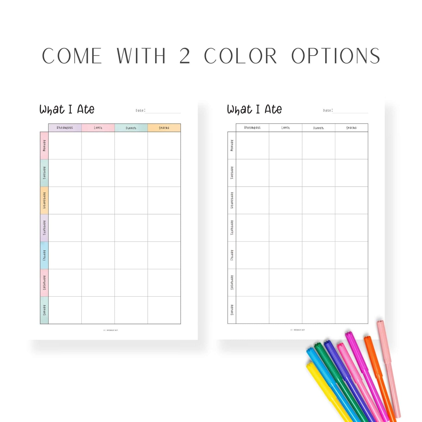 Colorful Weekly Food Journal Template Printable