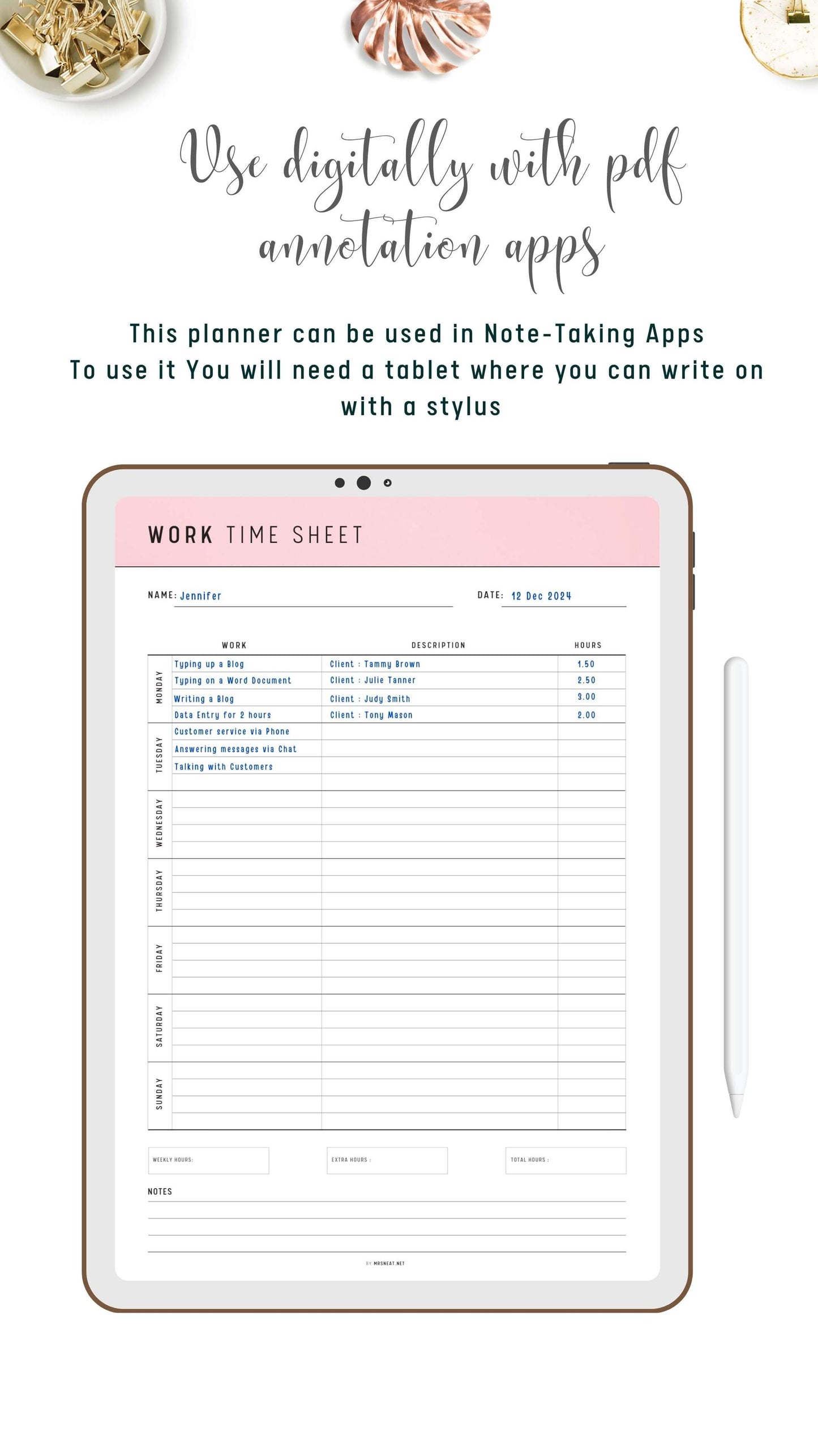 Digital Work Time Sheet Template