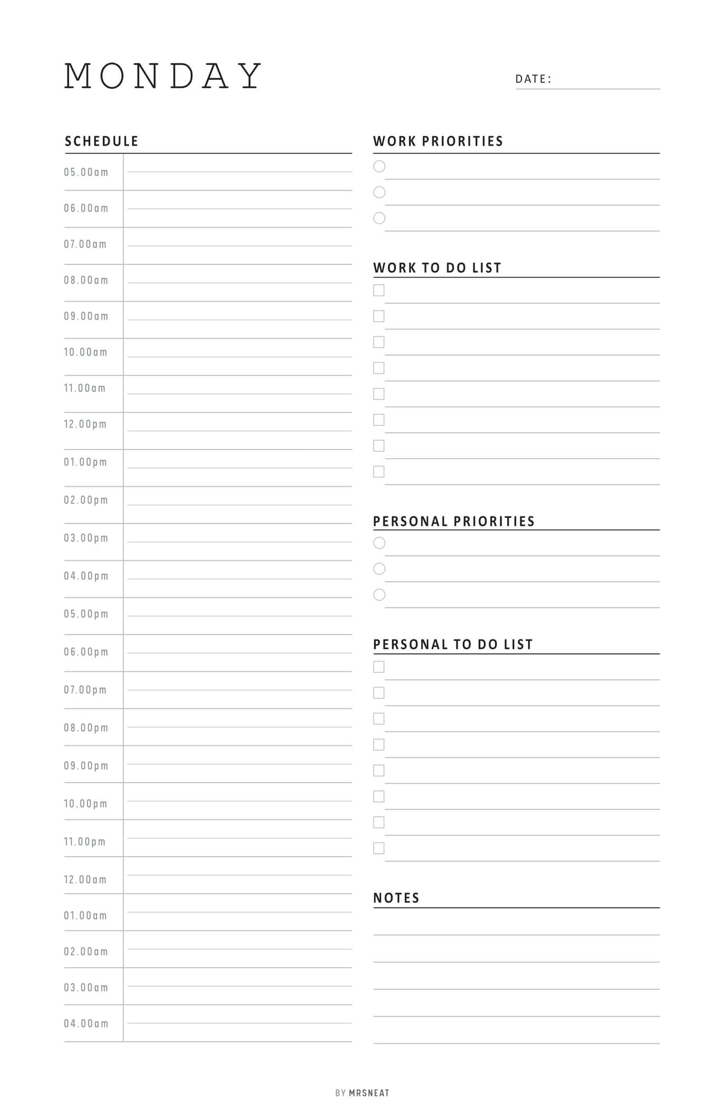 Work From Home Daily Planner 7 Pages, Monday to Sunday, A4 Monday Page