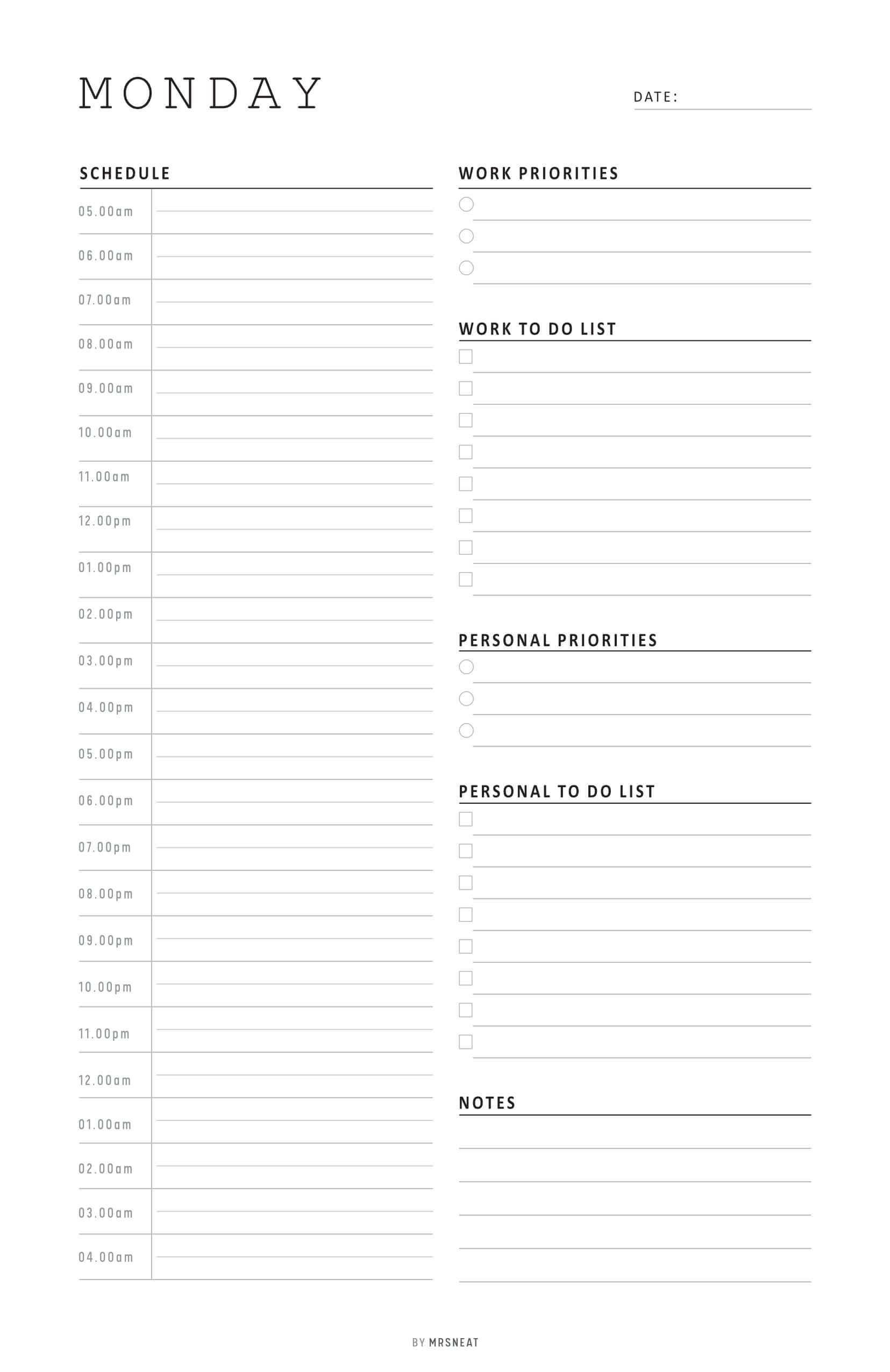Work From Home Daily Planner 7 Pages, Monday to Sunday, A4 Monday Page