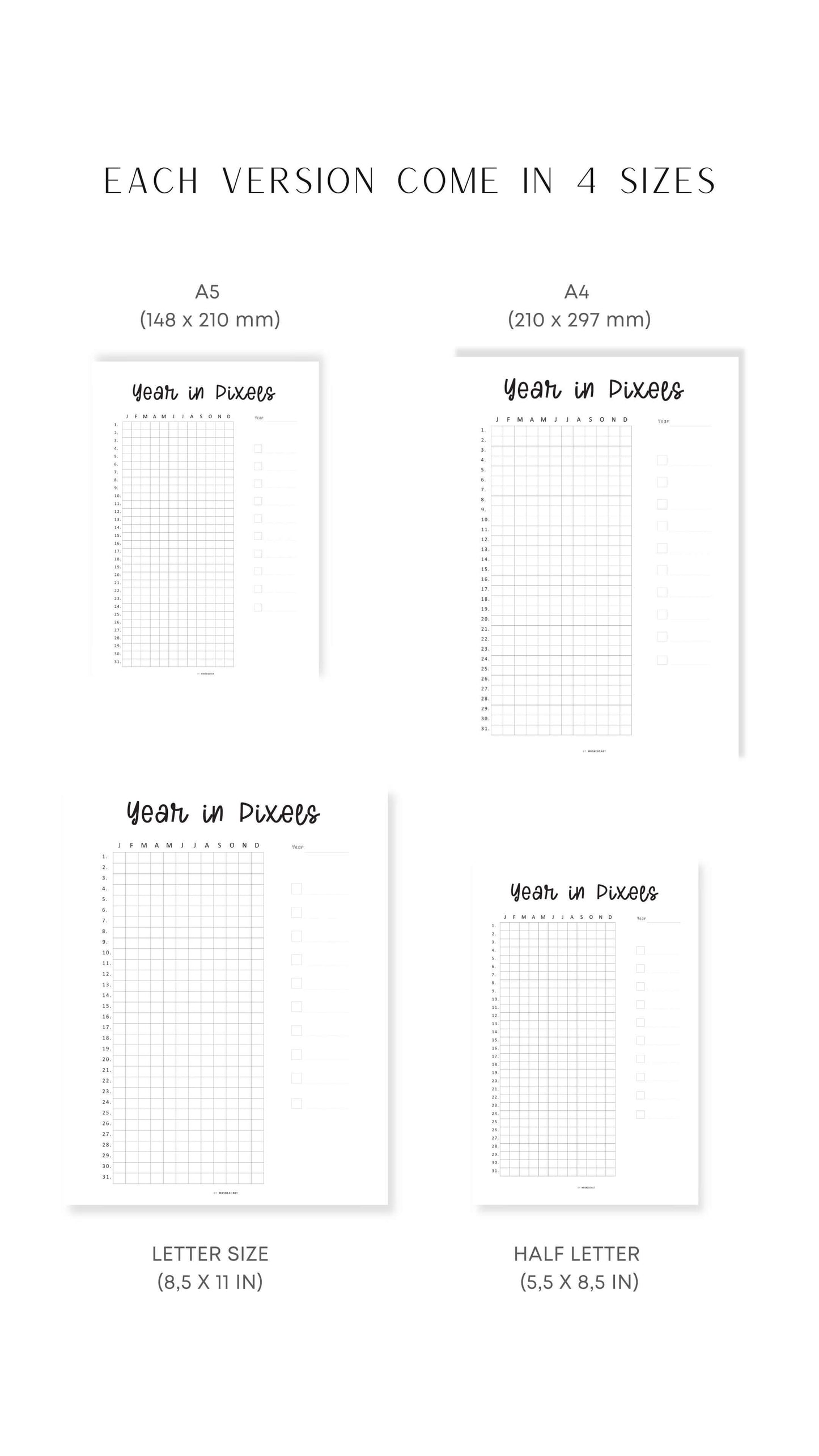 Year in Pixels Printable Insert