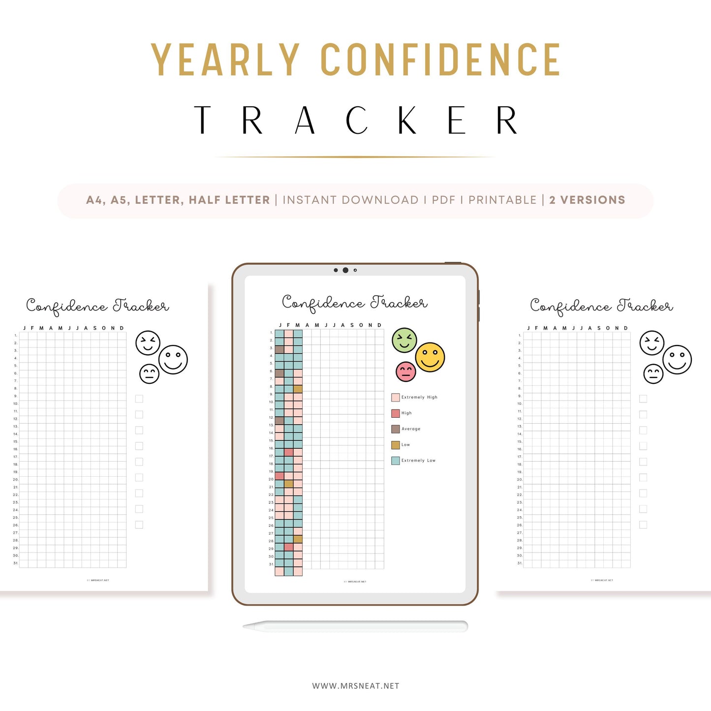 Confidence Tracker, PRINTABLE Journal Page, Planner Page, Track Confidence, Self Esteem Tracker, Wellness Journal, Rate My Day, 2 Versions, Printable Planner, A4, A5, Letter, Half Letter, PDF, Digital Planner