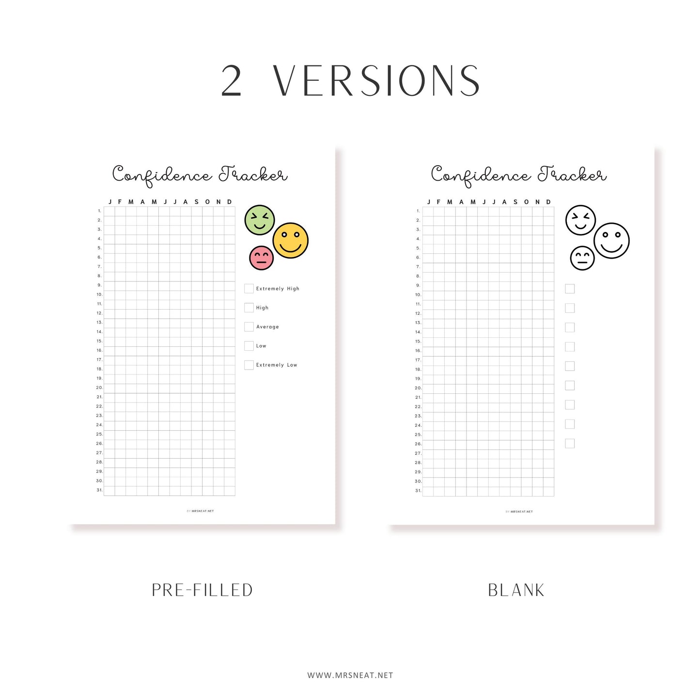 Confidence Tracker, PRINTABLE Journal Page, Planner Page, Track Confidence, Self Esteem Tracker, Wellness Journal, Rate My Day, 2 Versions, Printable Planner, A4, A5, Letter, Half Letter, PDF, Digital Planner