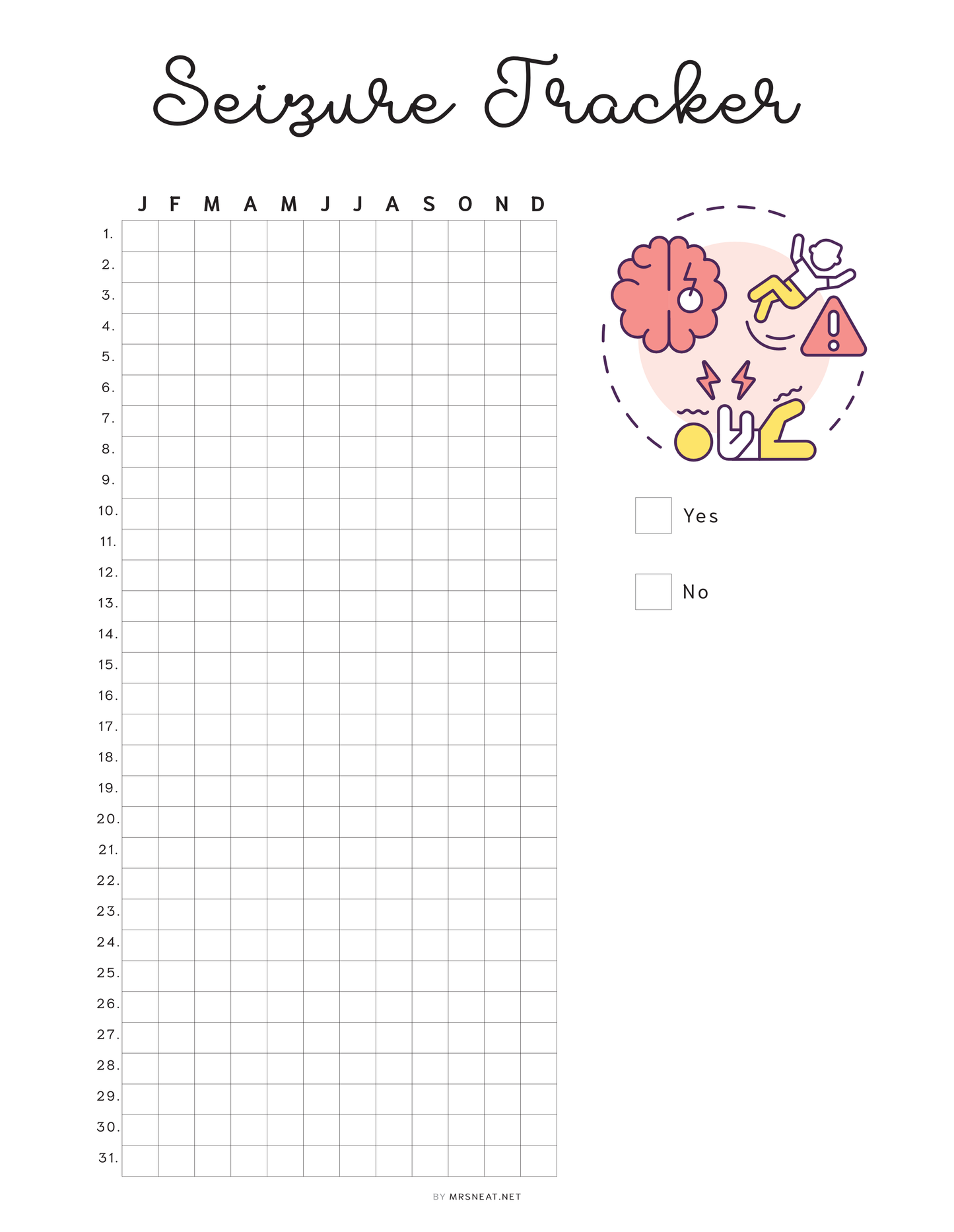 Seizure Tracker, PRINTABLE Journal Page, Medical Tracker, Track Seizures, Health Tracker, Health Journal, Health Log, Planner Page, A4, A5, Letter, Half Letter, 2 Versions, Digital Planner, Printable Planner