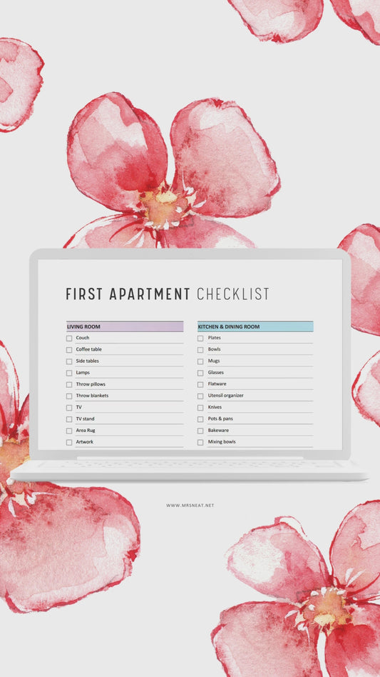 Colorful & Minimalist Fillable and Editable First Apartment Essentials Checklist PDF