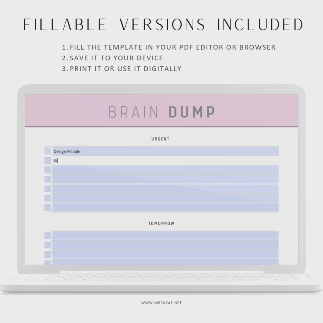 Fillable Brain Dump Printable, Brain Journal, Thought Organizer, Brain Organizer, Everything List, A4, A5, Letter, Half Letter, 5 colors