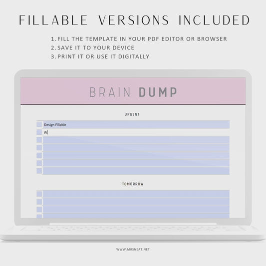 Fillable Brain Dump Printable, Brain Journal, Thought Organizer, Brain Organizer, Everything List, A4, A5, Letter, Half Letter, 5 colors