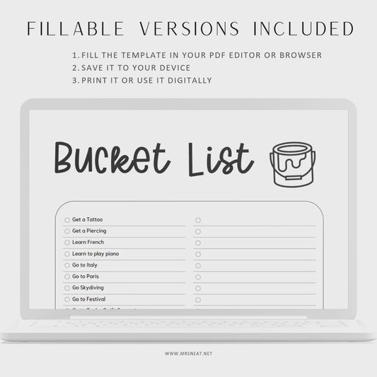 Bucket List Template Printable, Life Goals List, Goal Tracker, Travel List, To Do List Template, Dream List Printable, Things To Do List PDF, A4, A5, Letter, Half Letter, Digital Planner