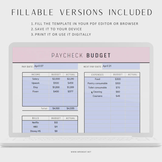 Paycheck Budget Template Printable - M147