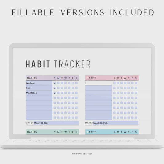 Fillable Weekly Habit Tracker Printable, Habit Tracker Template, Routine Tracker, 7 Day Habit Challenge, 2 color options, 2 versions