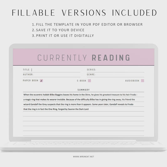 Colorful Currently Reading Template Printable, Fillable PDF, 5 colors, A4, A5, Letter, Half Letter